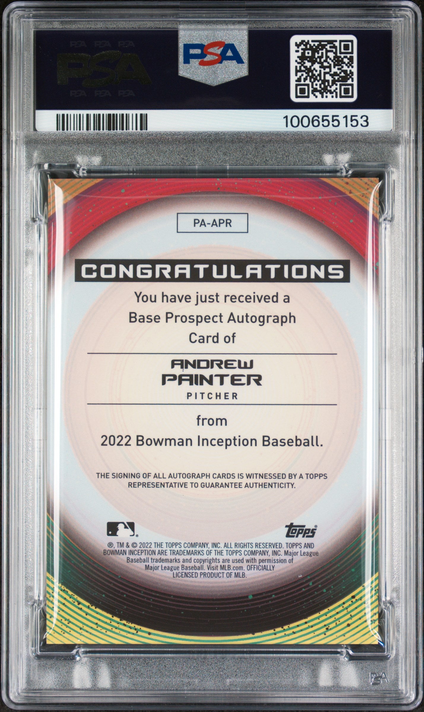 2022 Bowman Inception Prospect Autographs #PAAPR Andrew Painter PSA 10