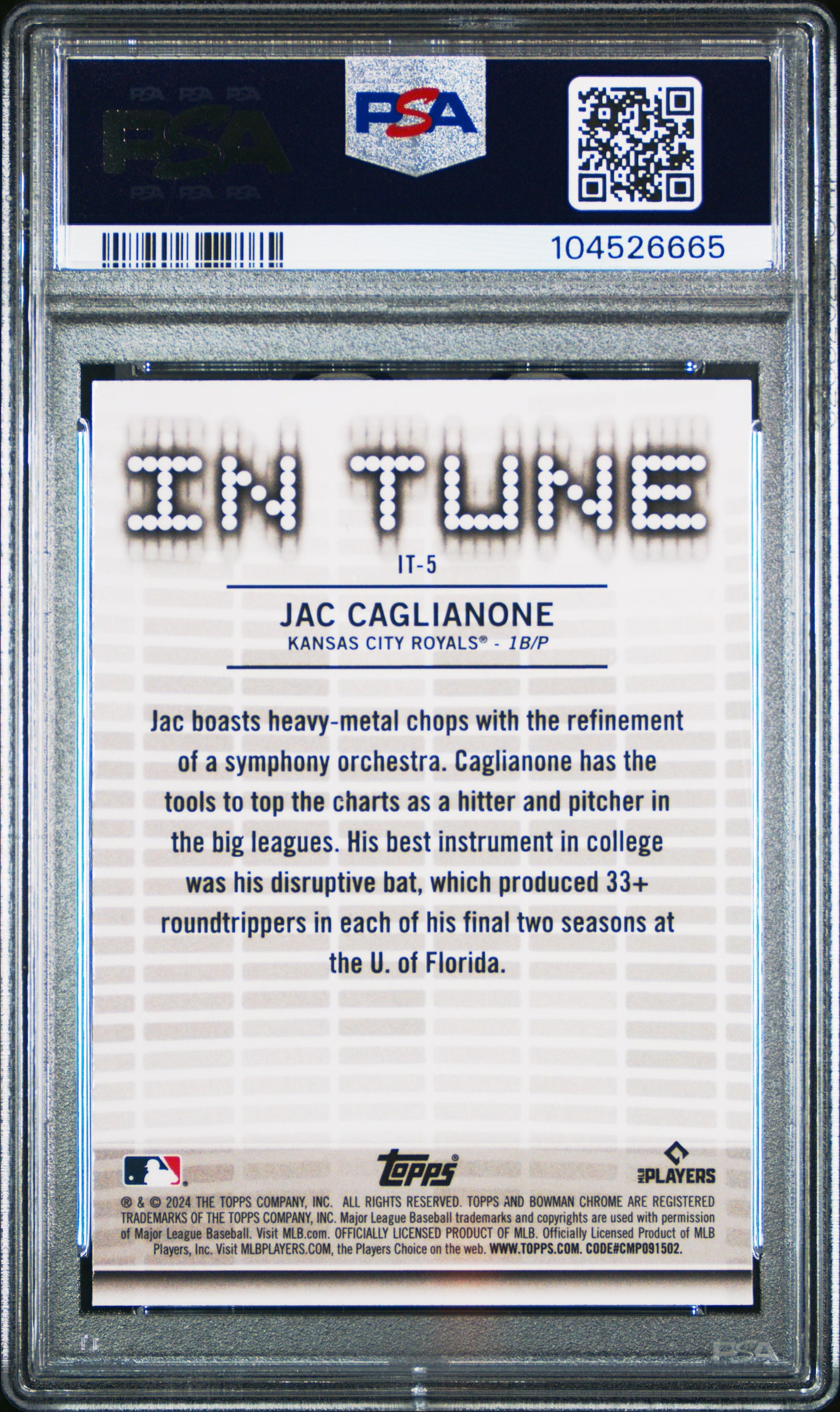 2024 Bowman Draft In Tune #IT5 Jac Caglianone PSA 10
