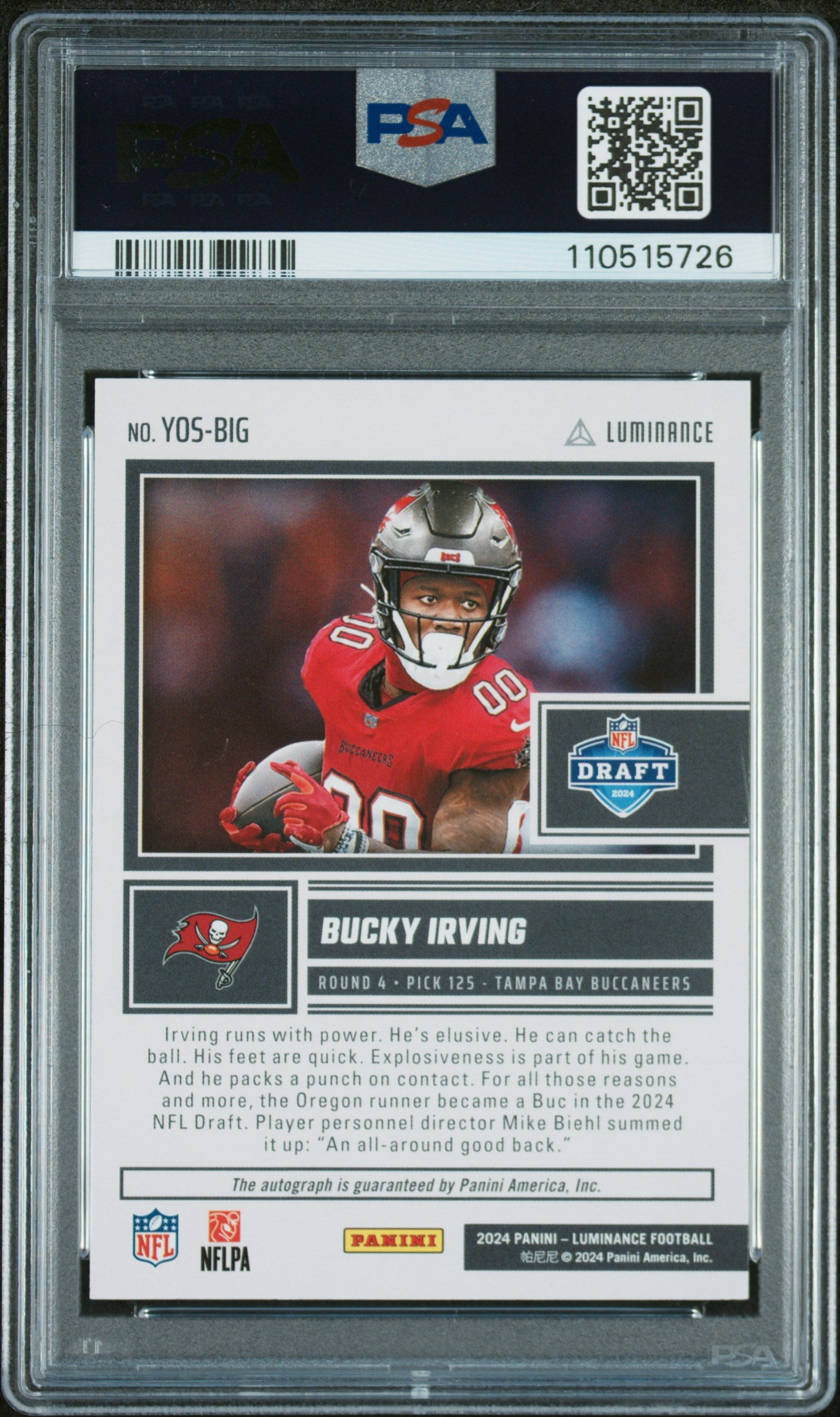 2024 Panini Luminance Year One Signatures Rps #YOSBIG Bucky Irving PSA 9