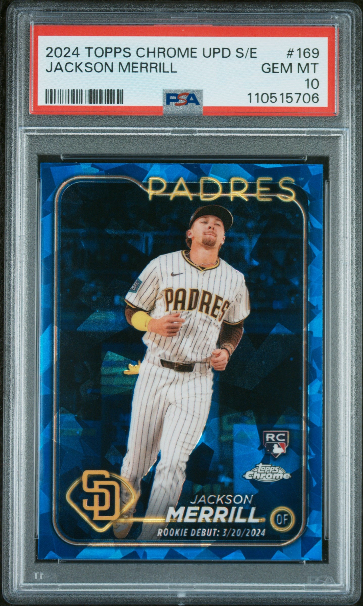 2024 Topps Chrome Sapphire Update Series #169 Jackson Merrill PSA 10