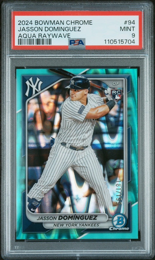 2024 Bowman Chrome #94 Jasson Dominguez Aqua Raywave PSA 9