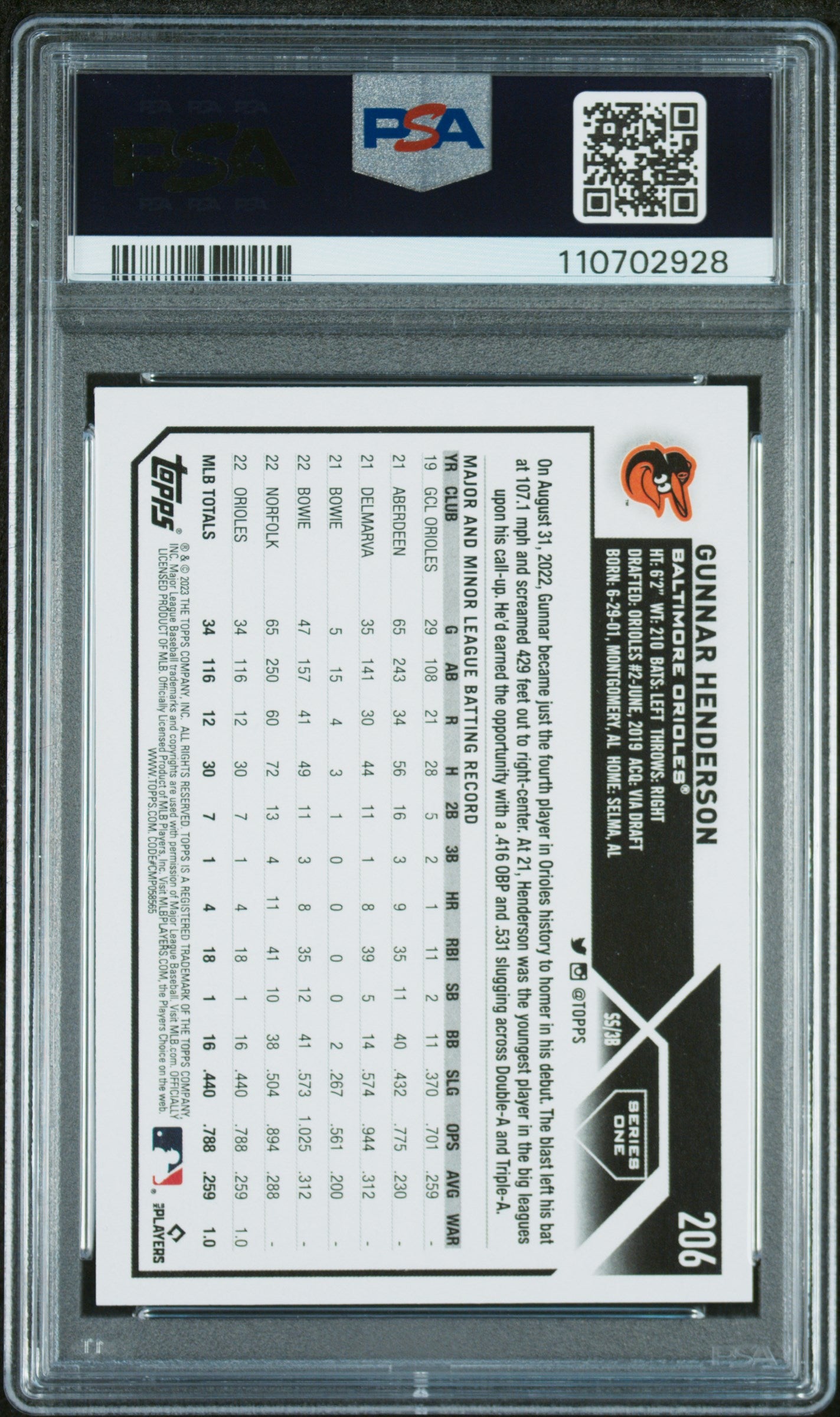 2023 Topps #206 Gunnar Henderson PSA 9