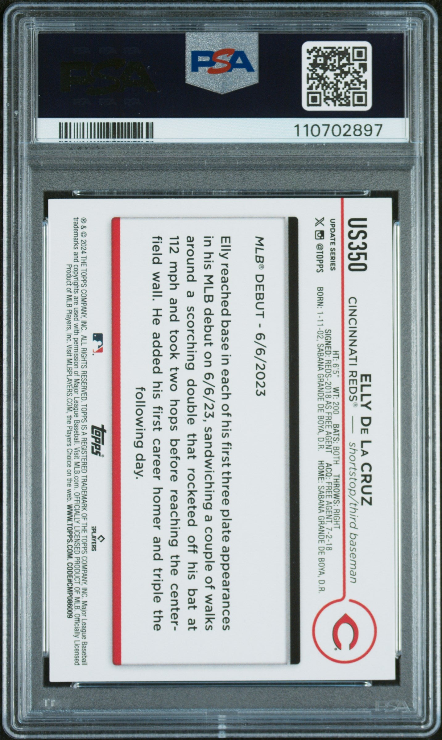 2024 Topps Update #US350 Elly De La Cruz PSA 9