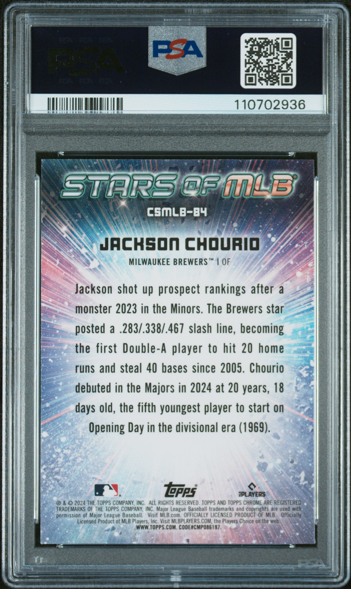 2024 Topps Stars Of Mlb Chrome #CSMLB84 Jackson Chourio Update PSA 10