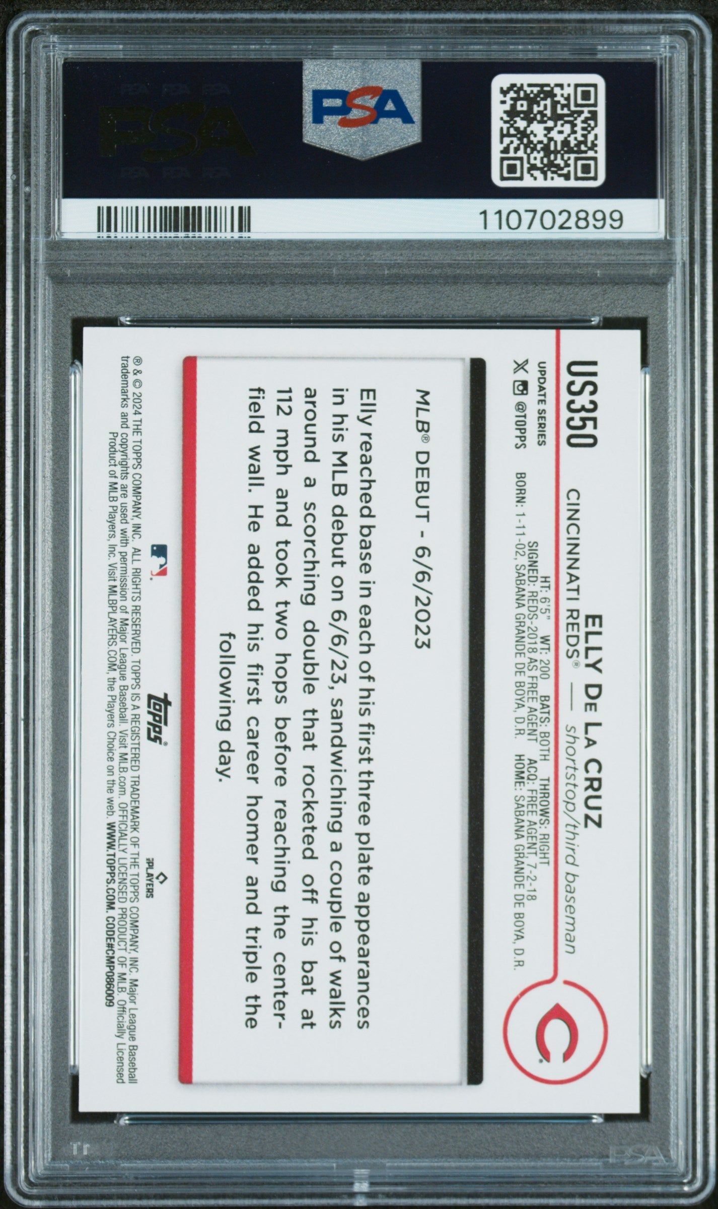 2024 Topps Update #US350 Elly De La Cruz PSA 10