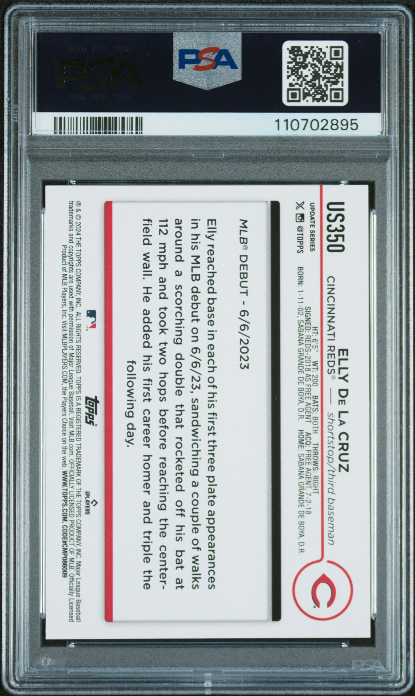 2024 Topps Update #US350 Elly De La Cruz PSA 10