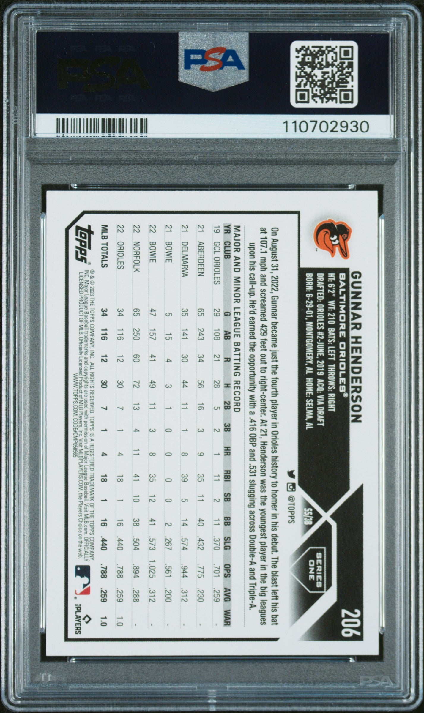 2023 Topps #206 Gunnar Henderson PSA 10