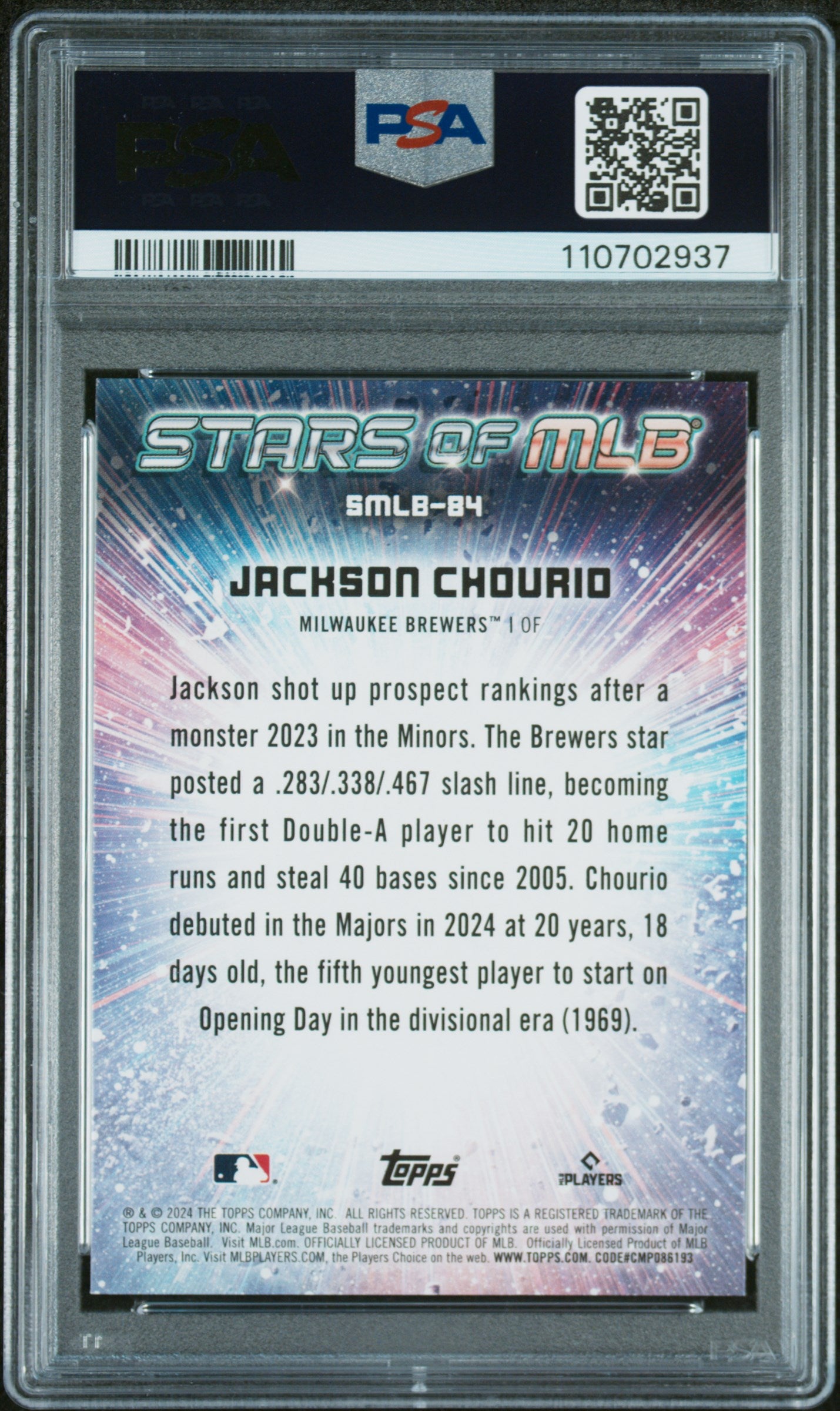 2024 Topps Stars Of Mlb #SMLB84 Jackson Chourio Update PSA 8