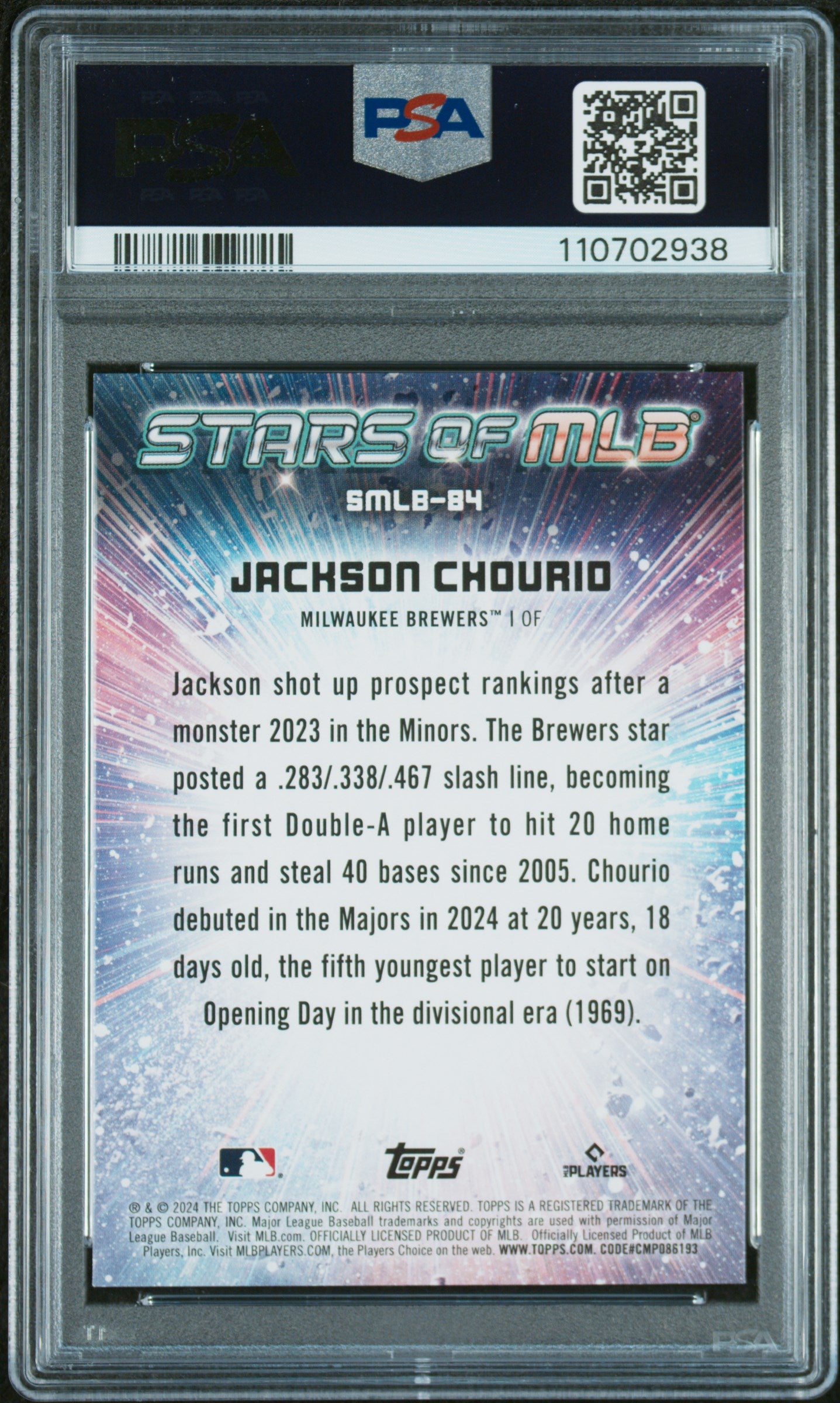 2024 Topps Stars Of Mlb #SMLB84 Jackson Chourio Update PSA 10