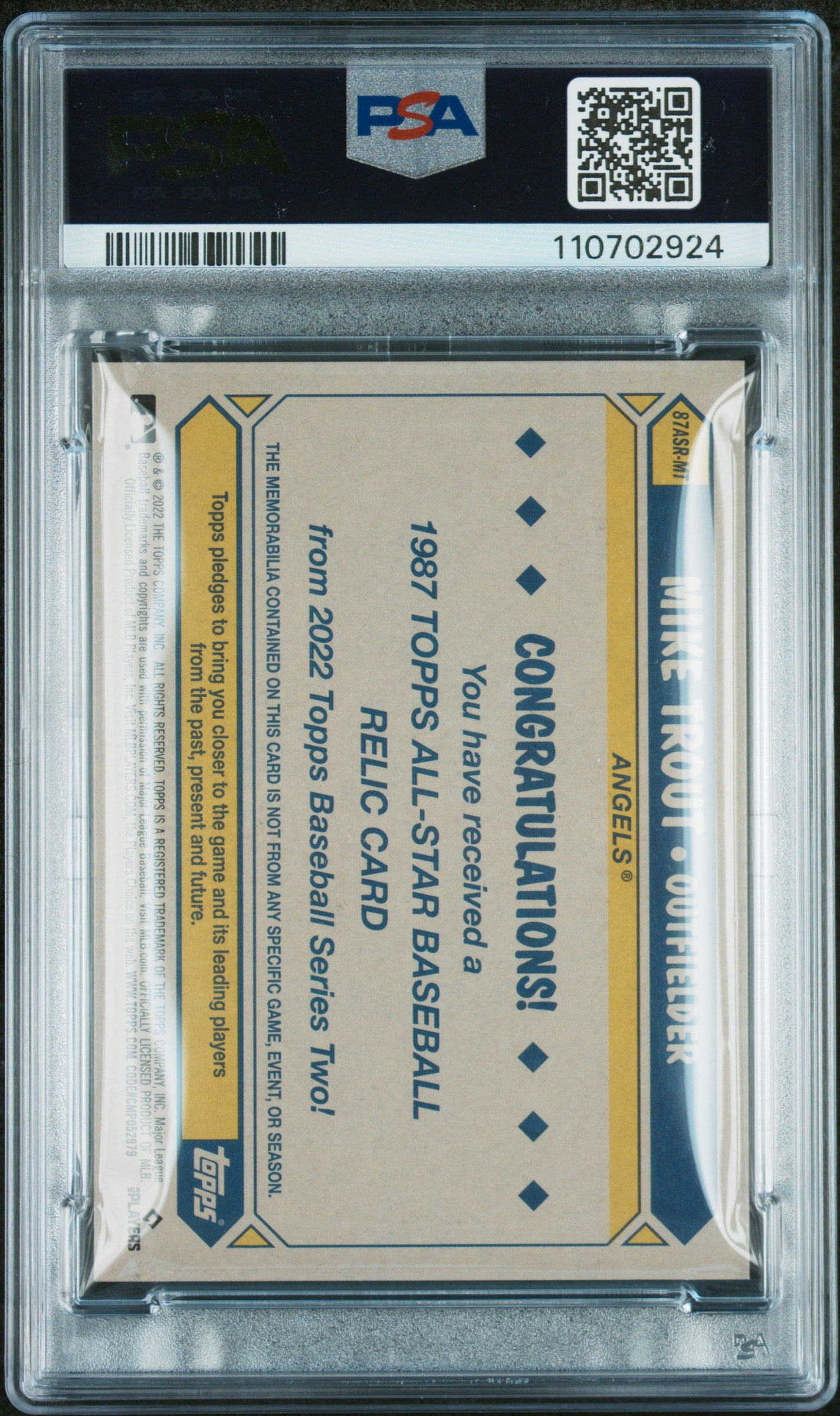 2022 Topps 1987 Topps All-Star Baseball #87ASR-MT Mike Trout-Rlc. PSA 9