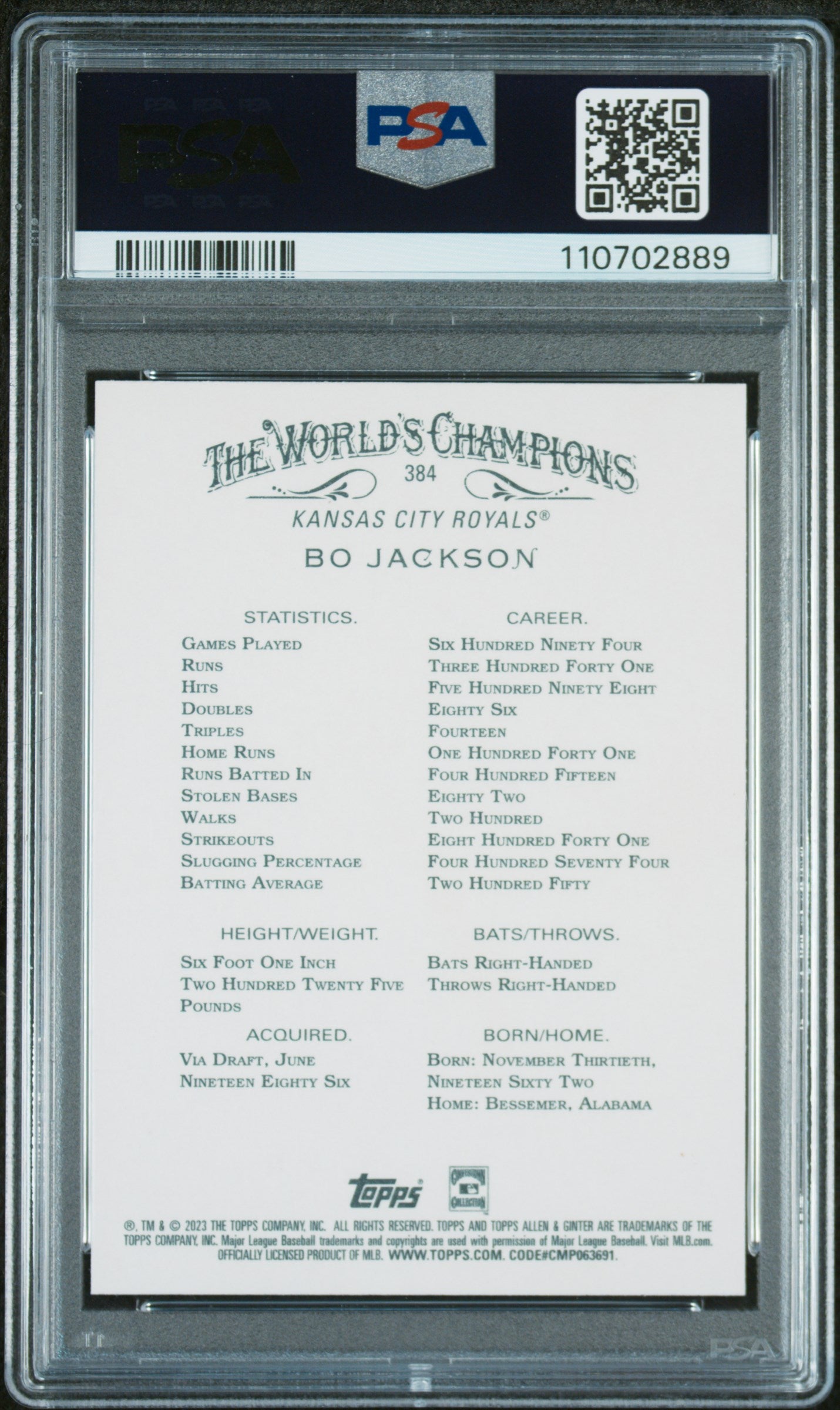 2023 Topps Allen & Ginter #384 Bo Jackson Foil Filigree PSA 10