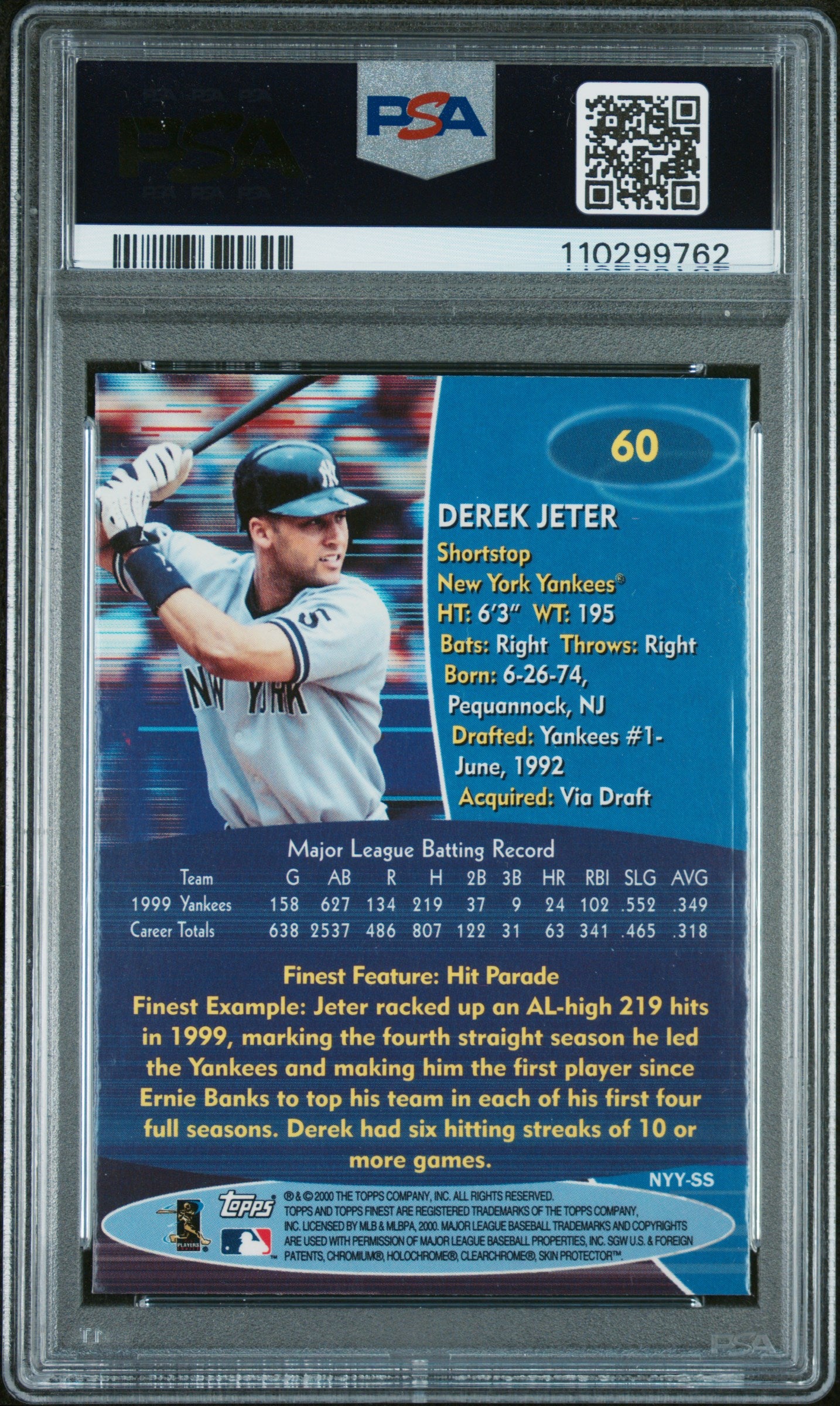 2000 Finest #60 Derek Jeter PSA 10