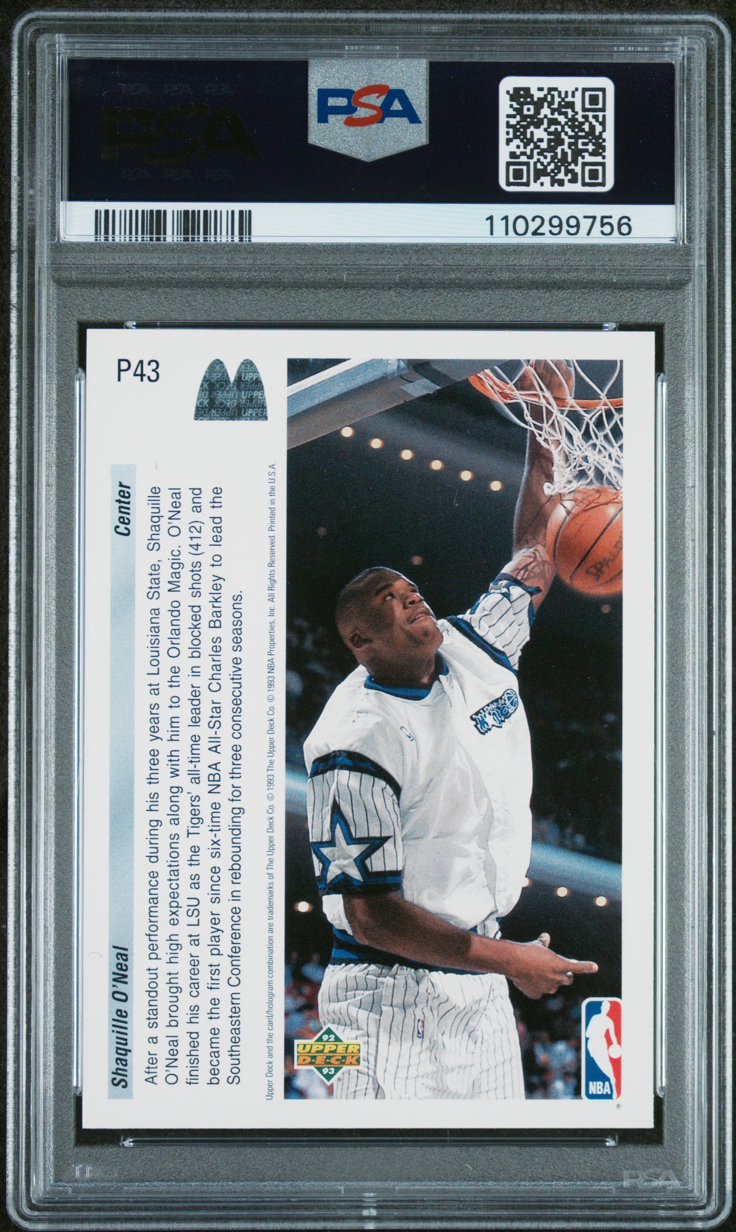 1992 Upper Deck Mcdonald'S #P43 Shaquille O'Neal PSA 9