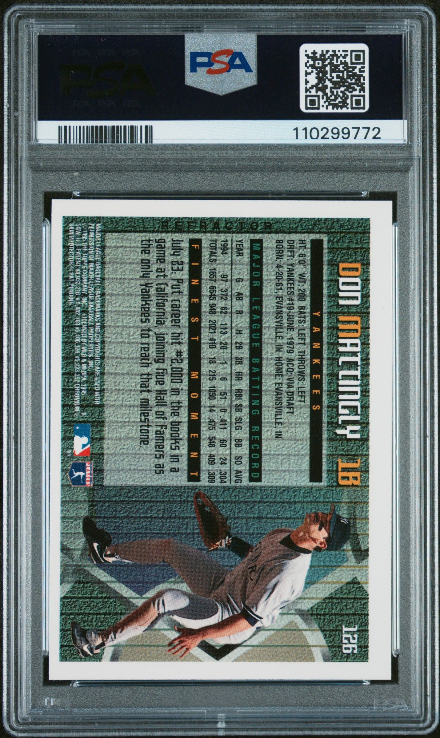 1995 Finest #126 Don Mattingly Refractor PSA 8