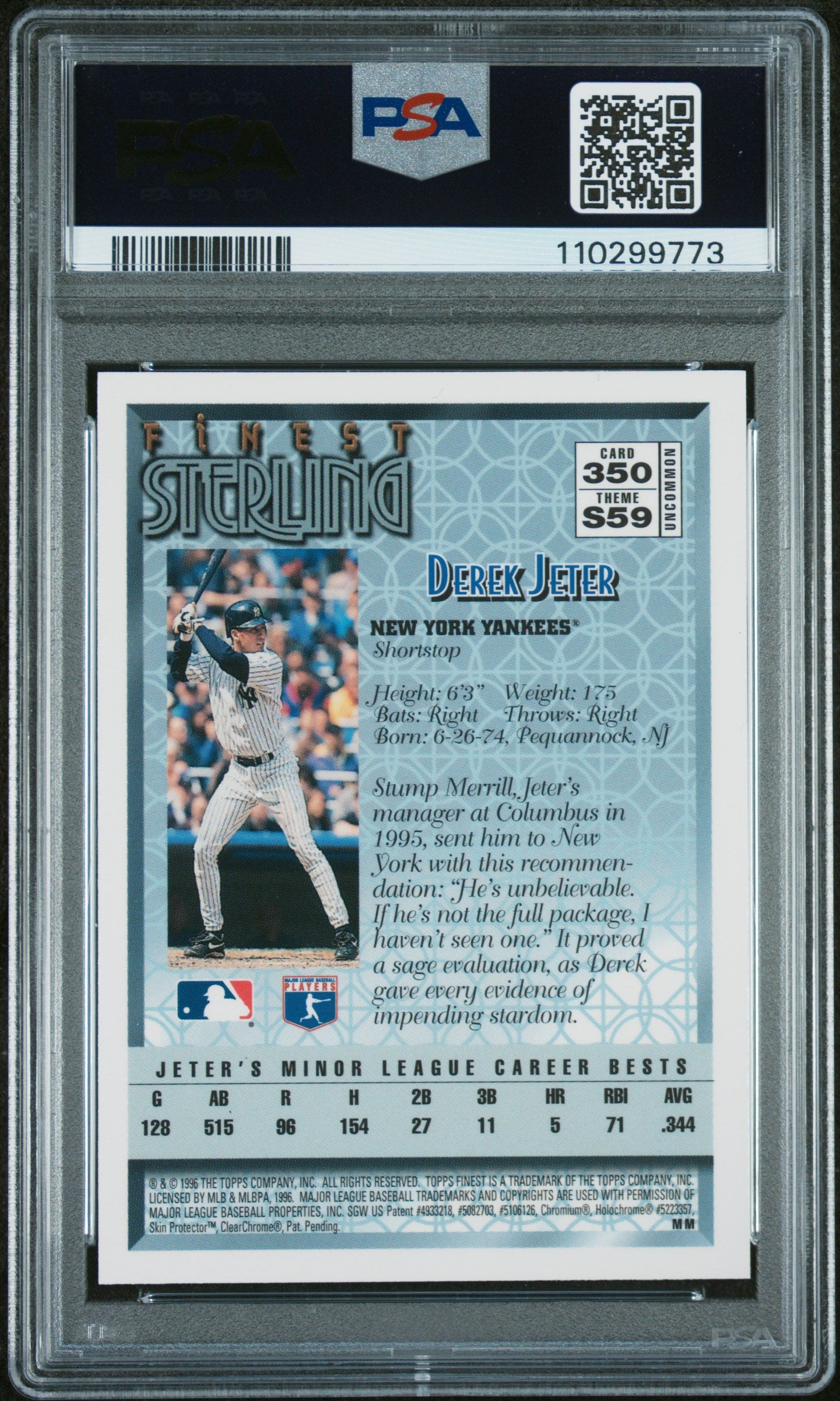 1996 Finest #350 Derek Jeter PSA 8
