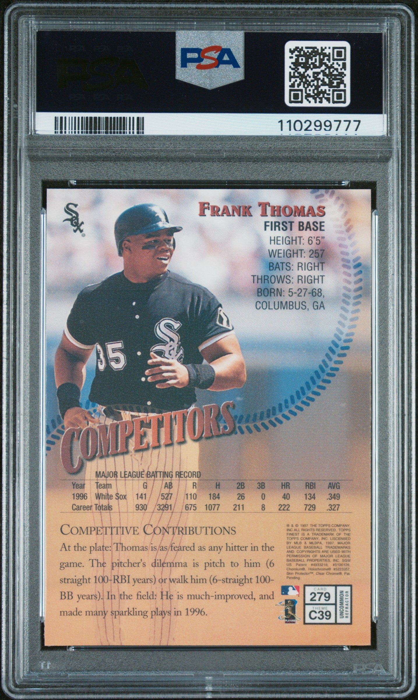 1997 Finest #279 Frank Thomas Refractor PSA 9