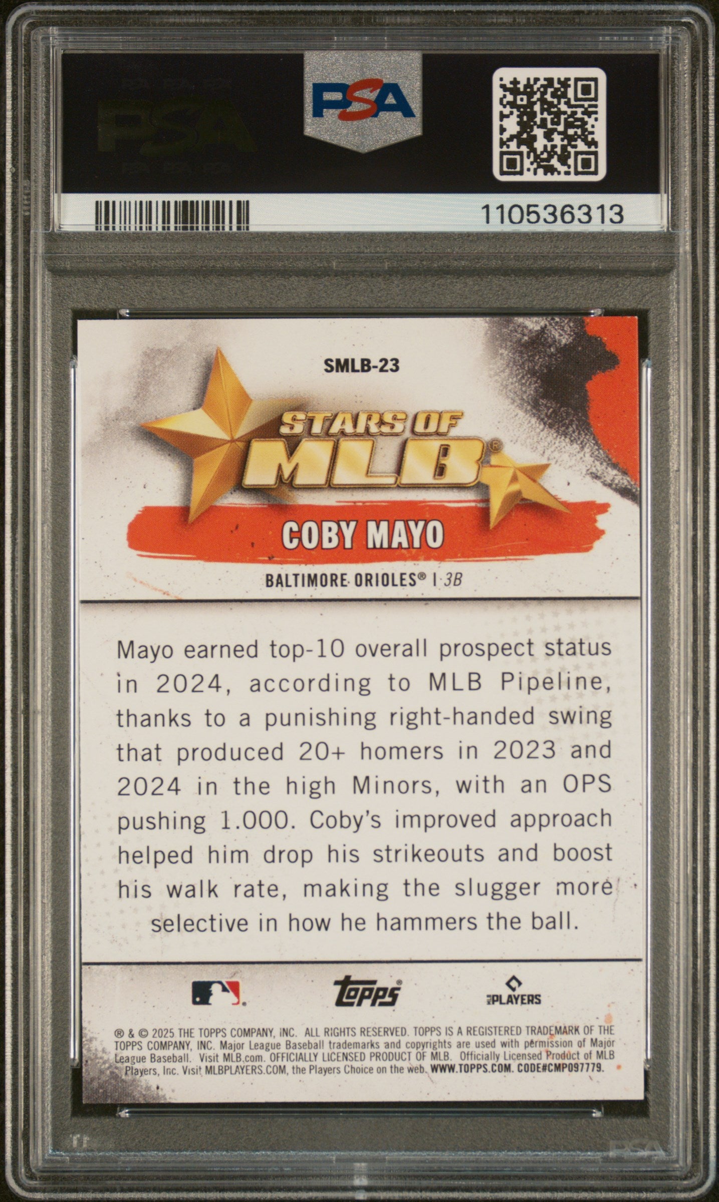 2025 Topps Stars Of Mlb #SMLB23 Coby Mayo PSA 10
