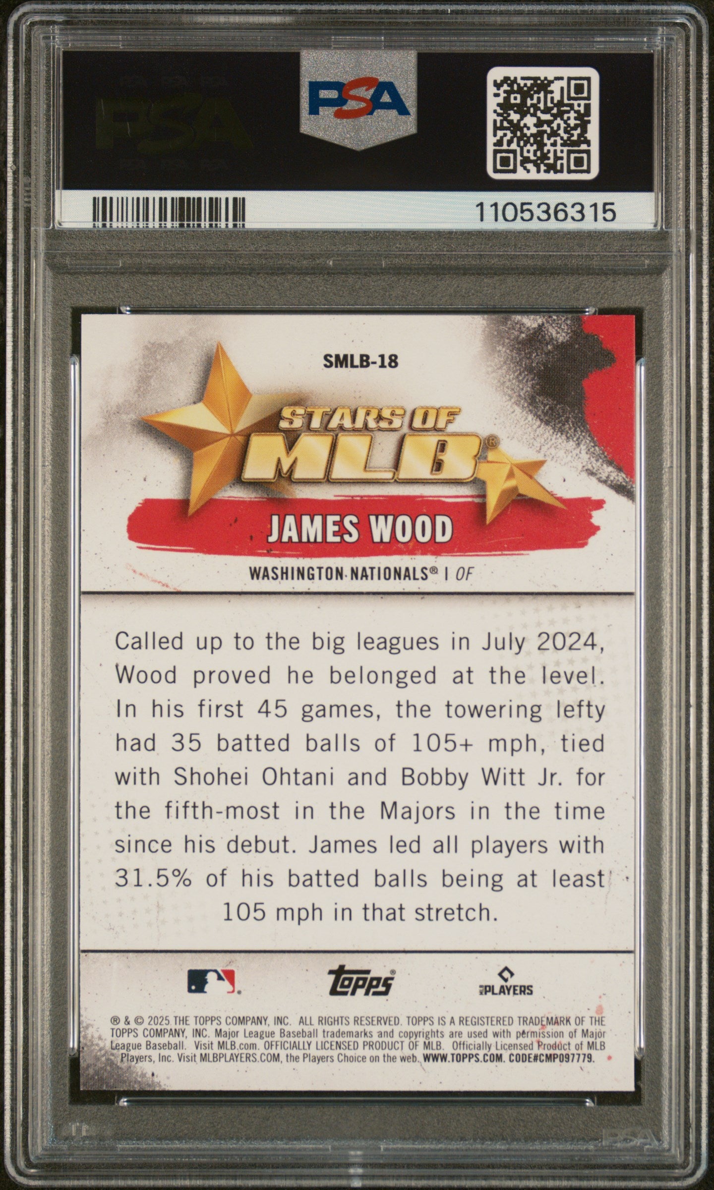 2025 Topps Stars Of Mlb #SMLB18 James Wood PSA 10