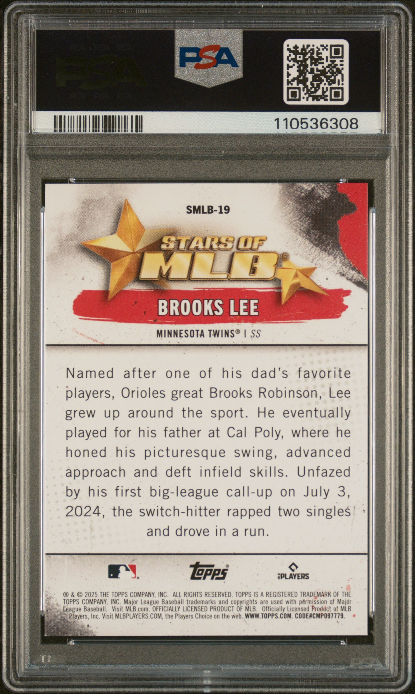 2025 Topps Stars Of Mlb #SMLB19 Brooks Lee PSA 9