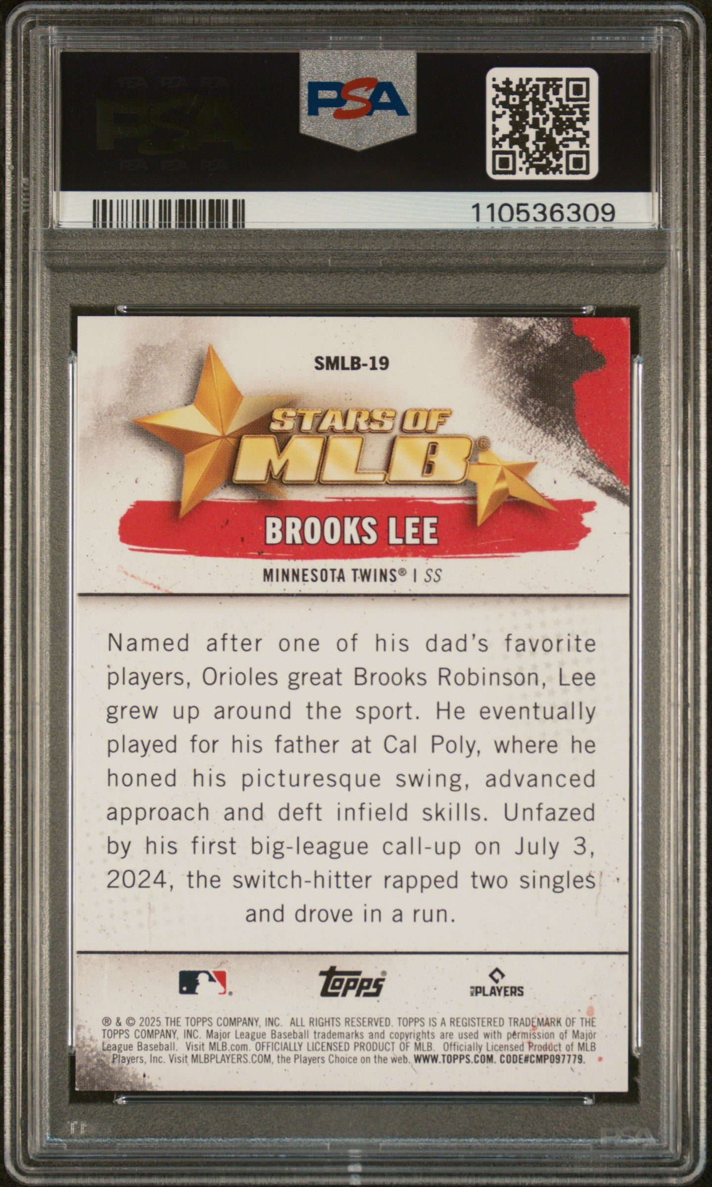 2025 Topps Stars Of Mlb #SMLB19 Brooks Lee PSA 9