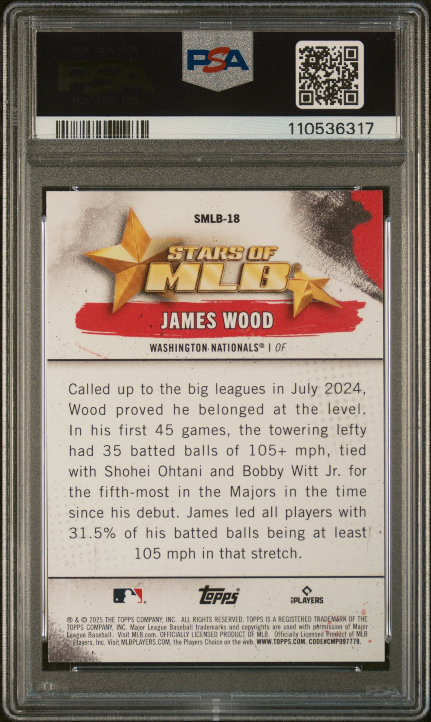 2025 Topps Stars Of Mlb #SMLB18 James Wood PSA 9