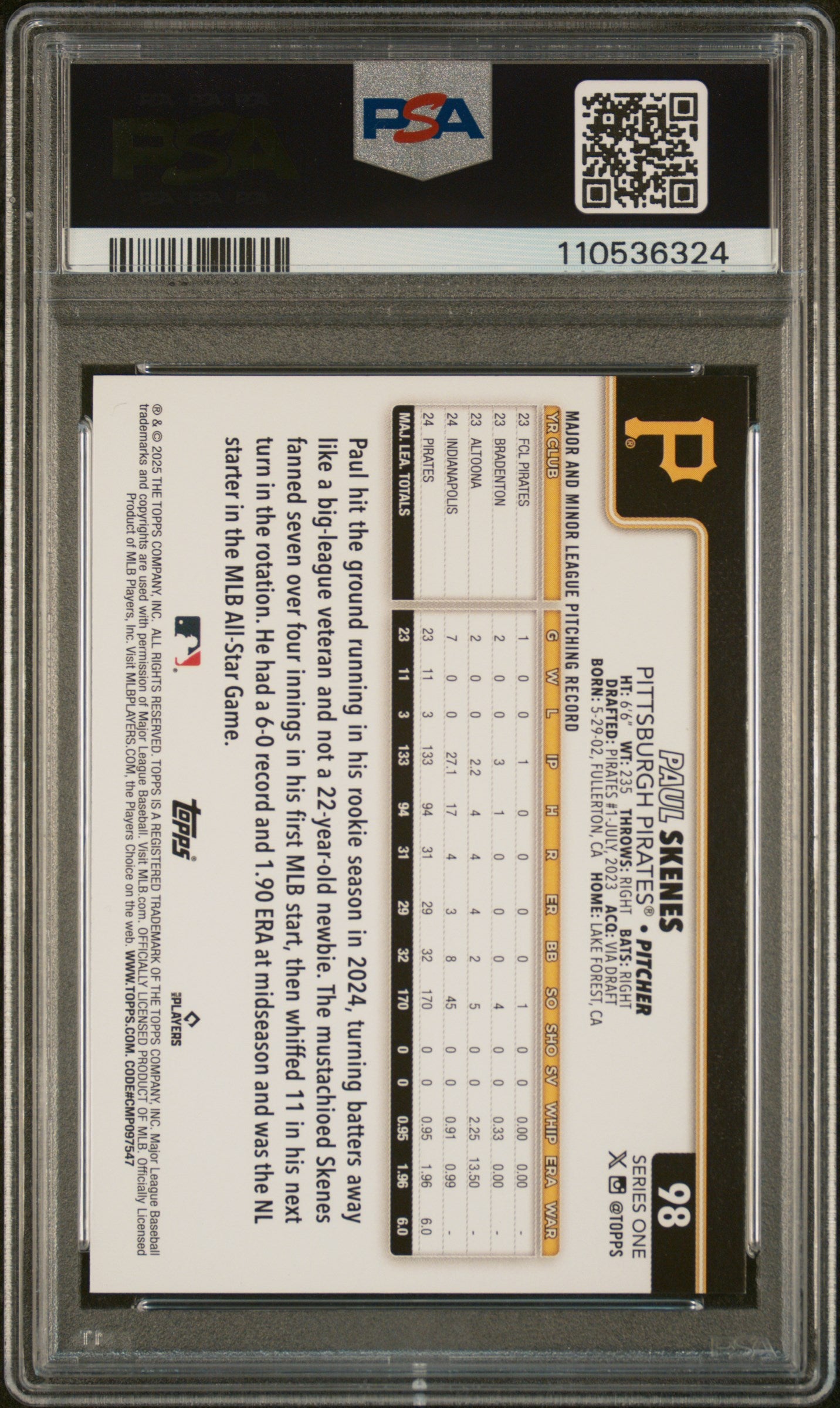 2025 Topps #98 Paul Skenes PSA 10