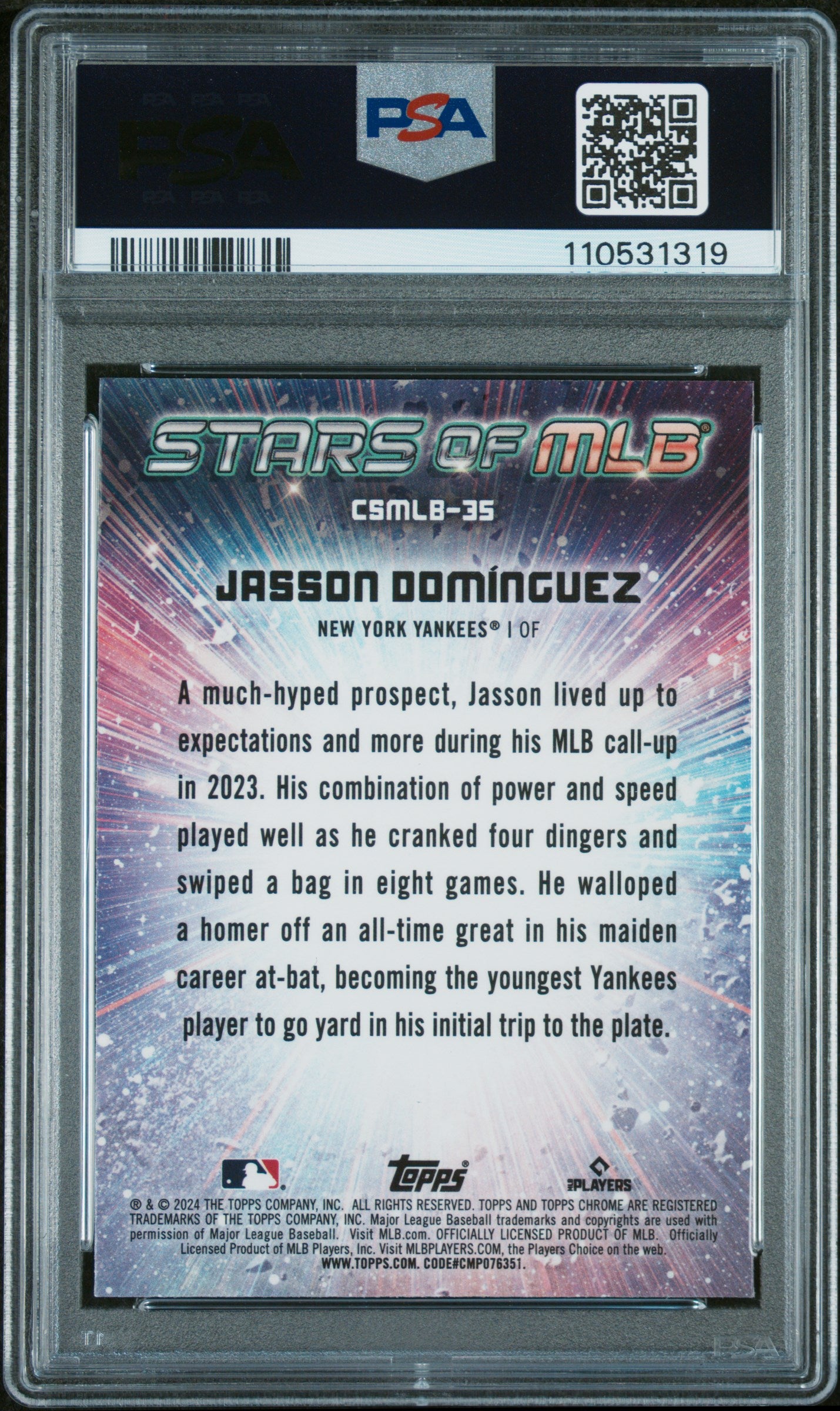 2024 Topps Stars Of Mlb Chrome #CSMLB35 Jasson Dominguez Series 2 PSA 10