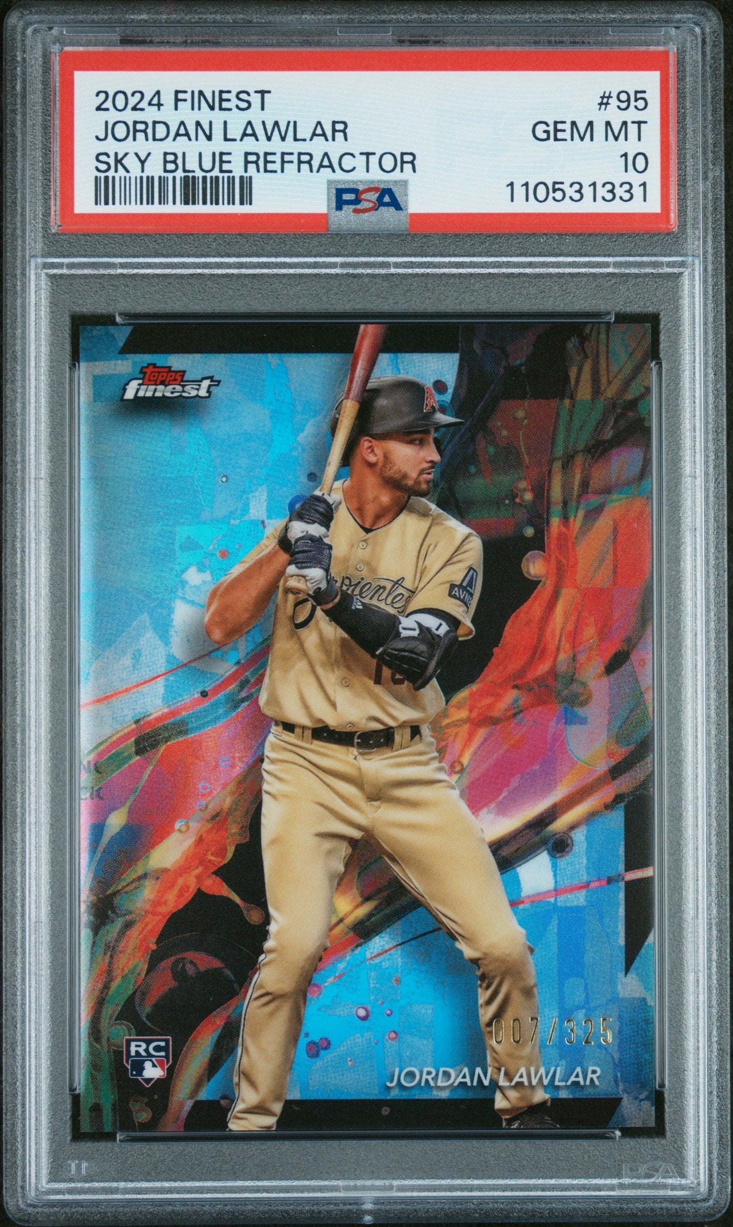 2024 Topps Finest #95 Jordan Lawlar Sky Blue Refractor PSA 10