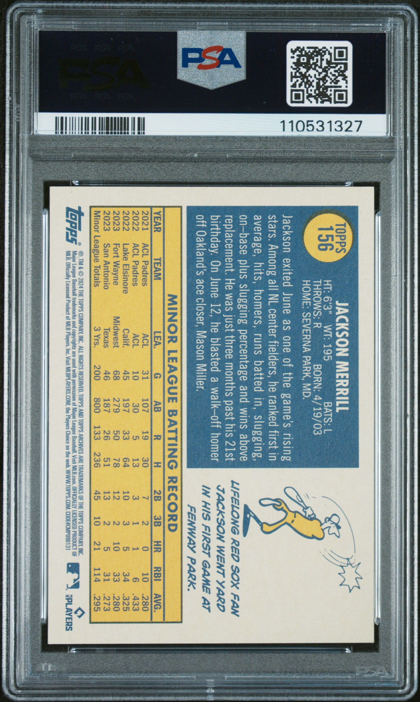 2024 Topps Archives #156 Jackson Merrill PSA 10