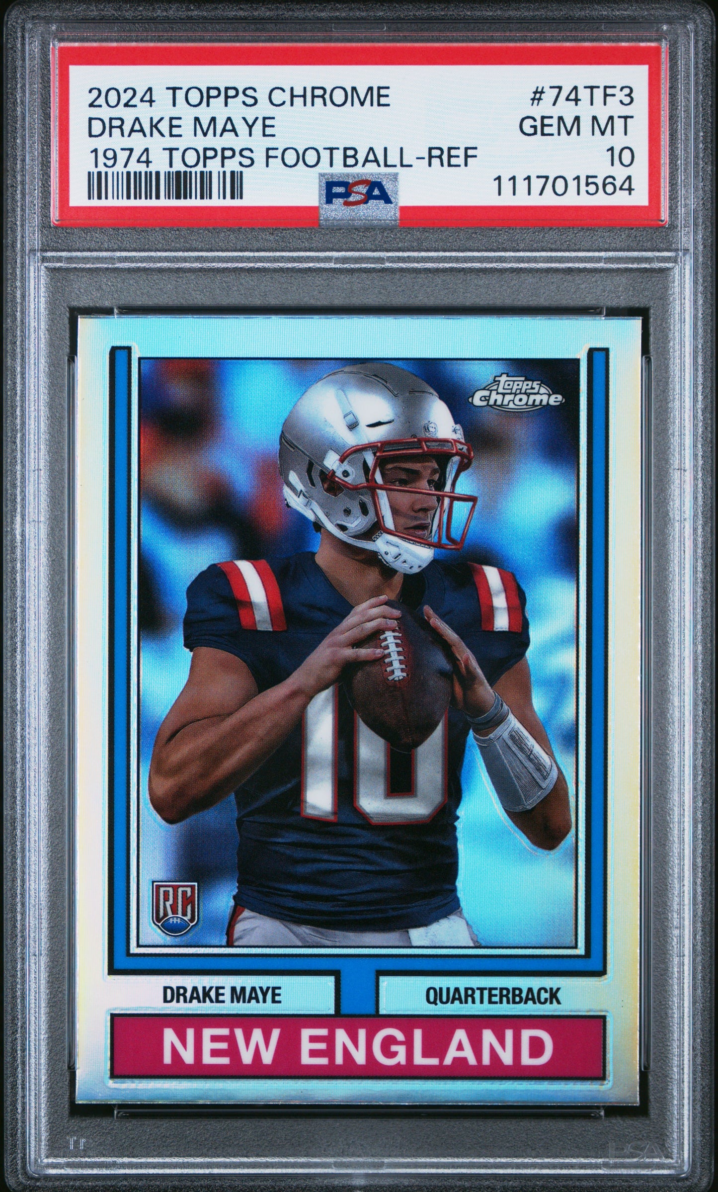 2024 Topps Chrome 1974 Topps Football #74TF3 Drake Maye 1974 -Ref PSA 10