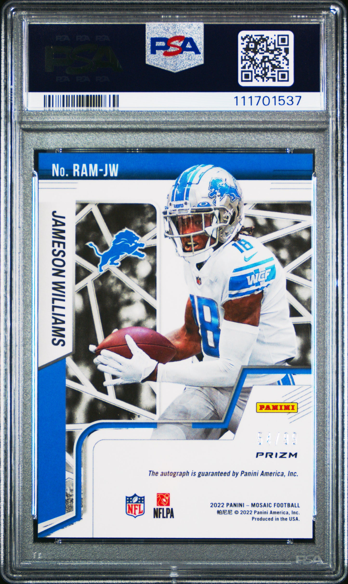 2022 Panini Mosaic Rookie Autograph Mosaic #RAMJW Jameson Williams Blue PSA 10