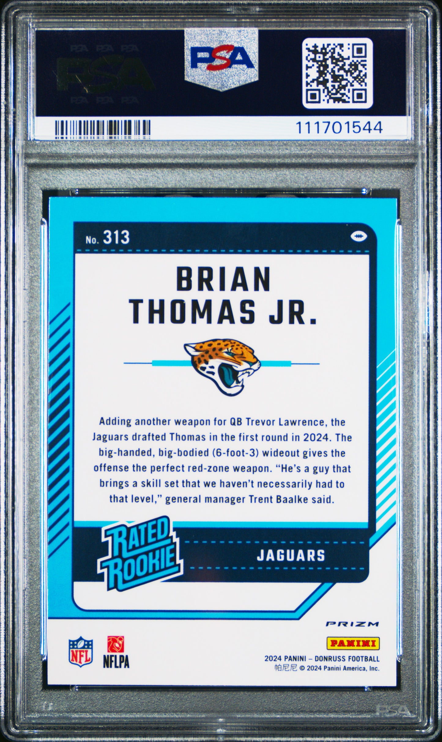 2024 Panini Donruss #313 Brian Thomas Jr. Optic Preview-Red Wave PSA 10