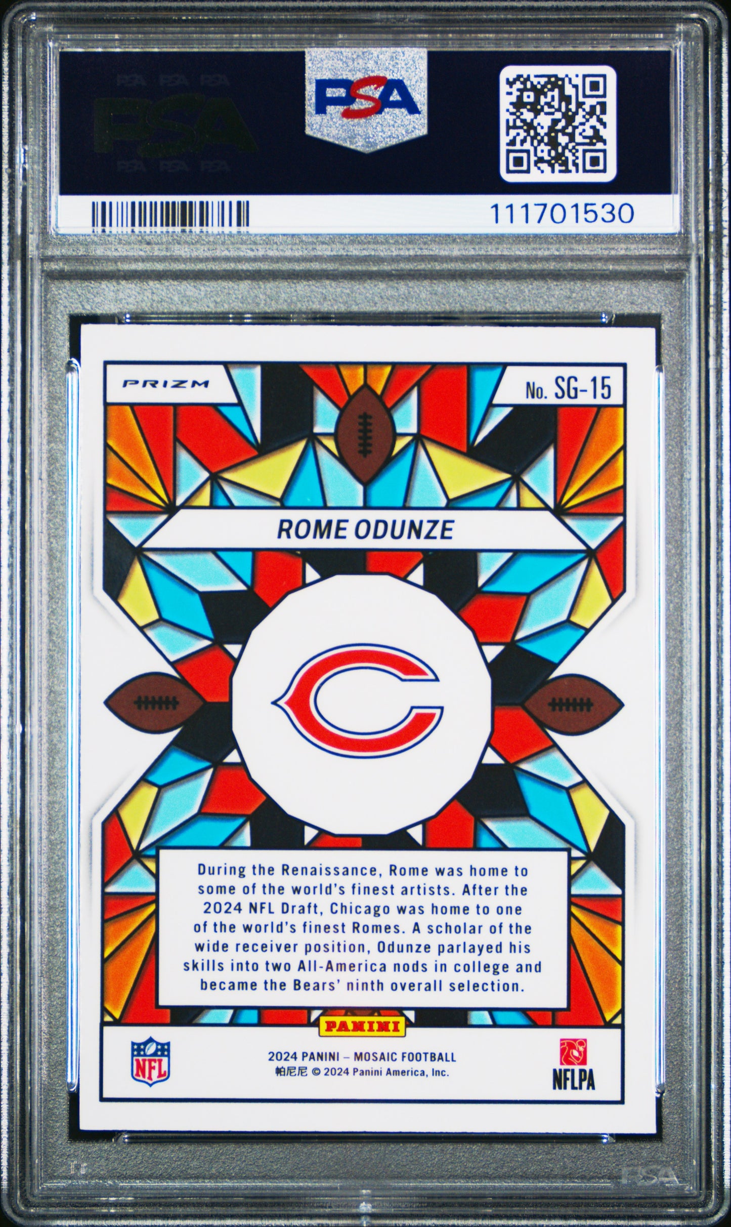 2024 Panini Mosaic Stained Glass #SG15 Rome Odunze PSA 10