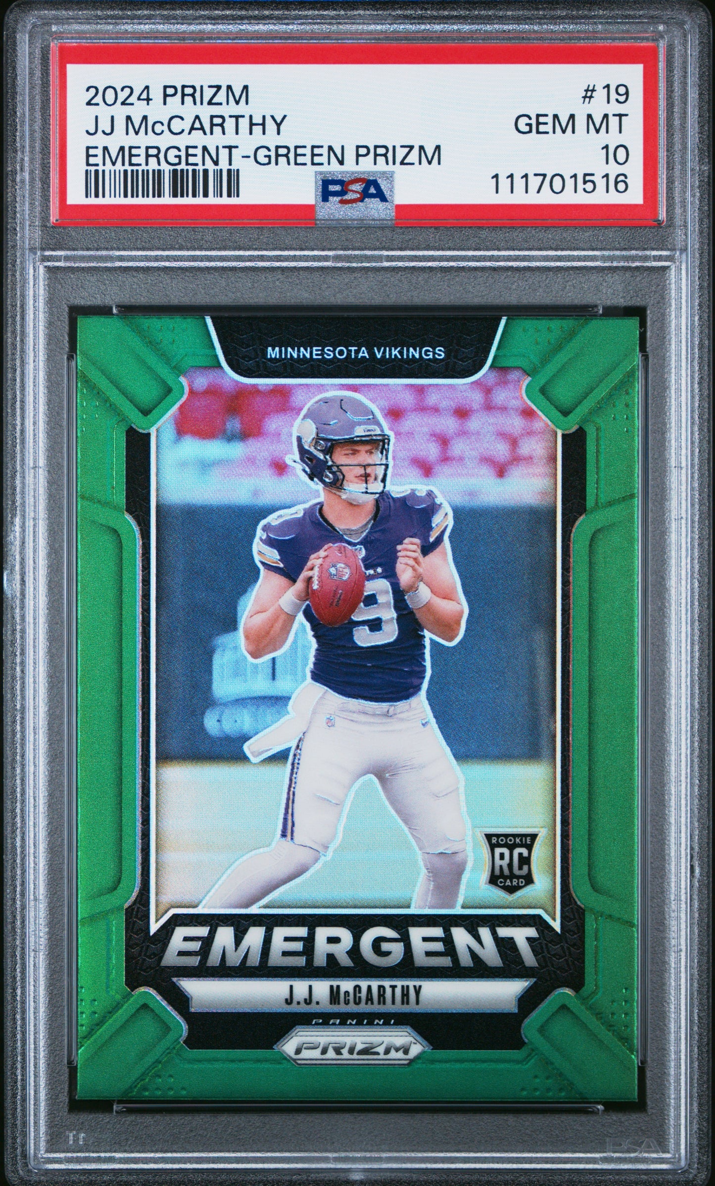 2024 Panini Prizm Emergent #19 Jj Mccarthy Emergent-Green Prizm PSA 10