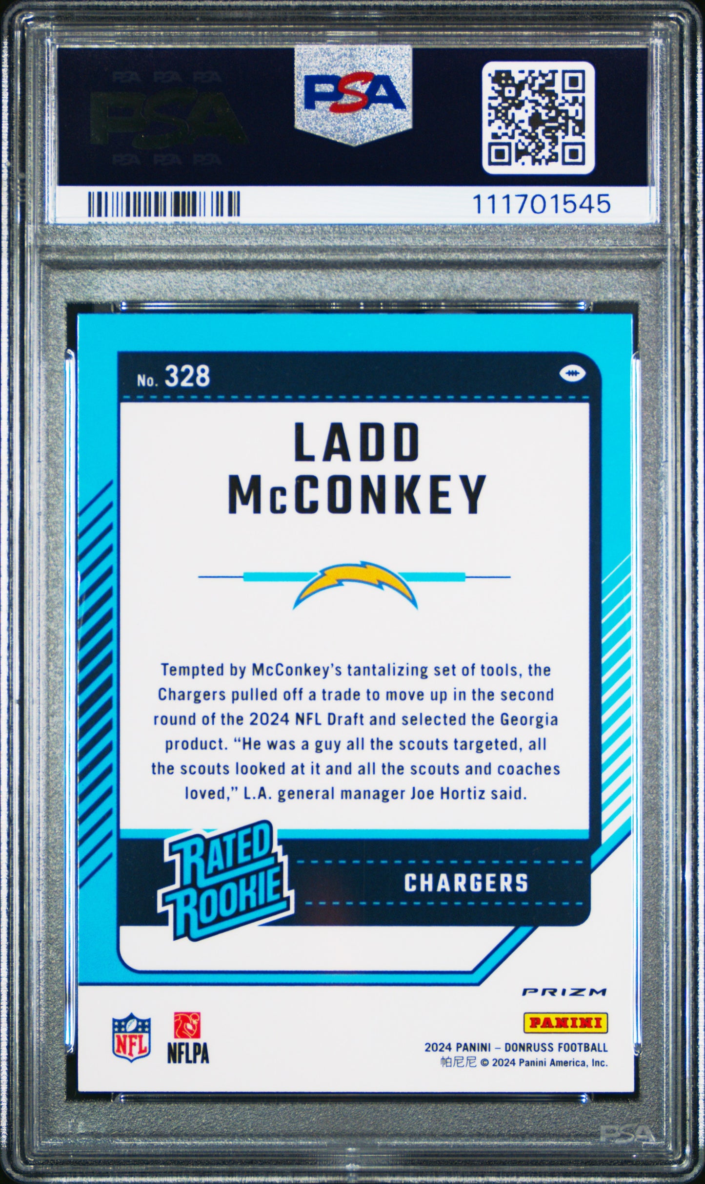 2024 Panini Donruss #328 Ladd Mcconkey Optic Preview-Pink PSA 10