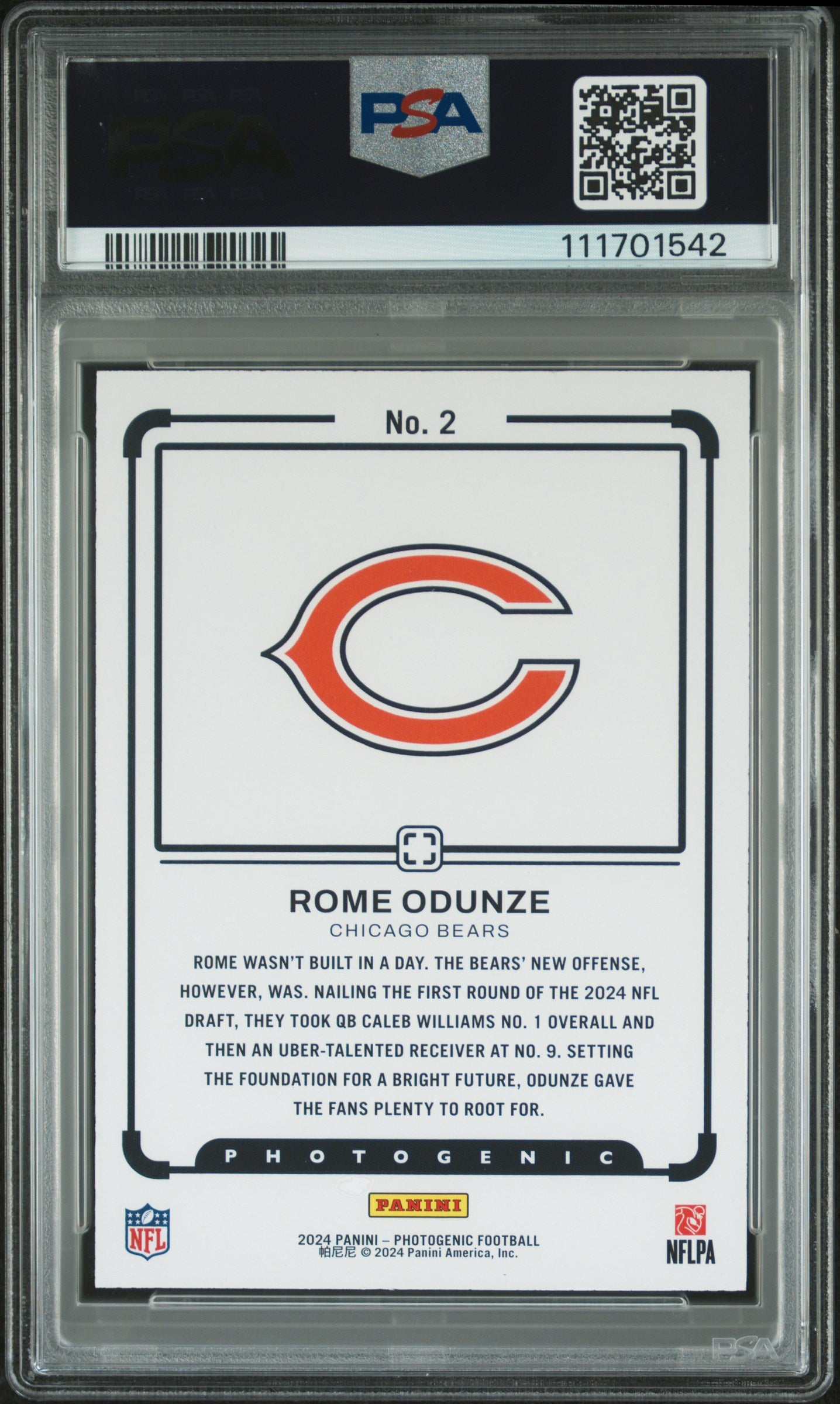 2024 Panini Photogenic Draft Snapshots #2 Rome Odunze Draft Snapshots-Red PSA 8