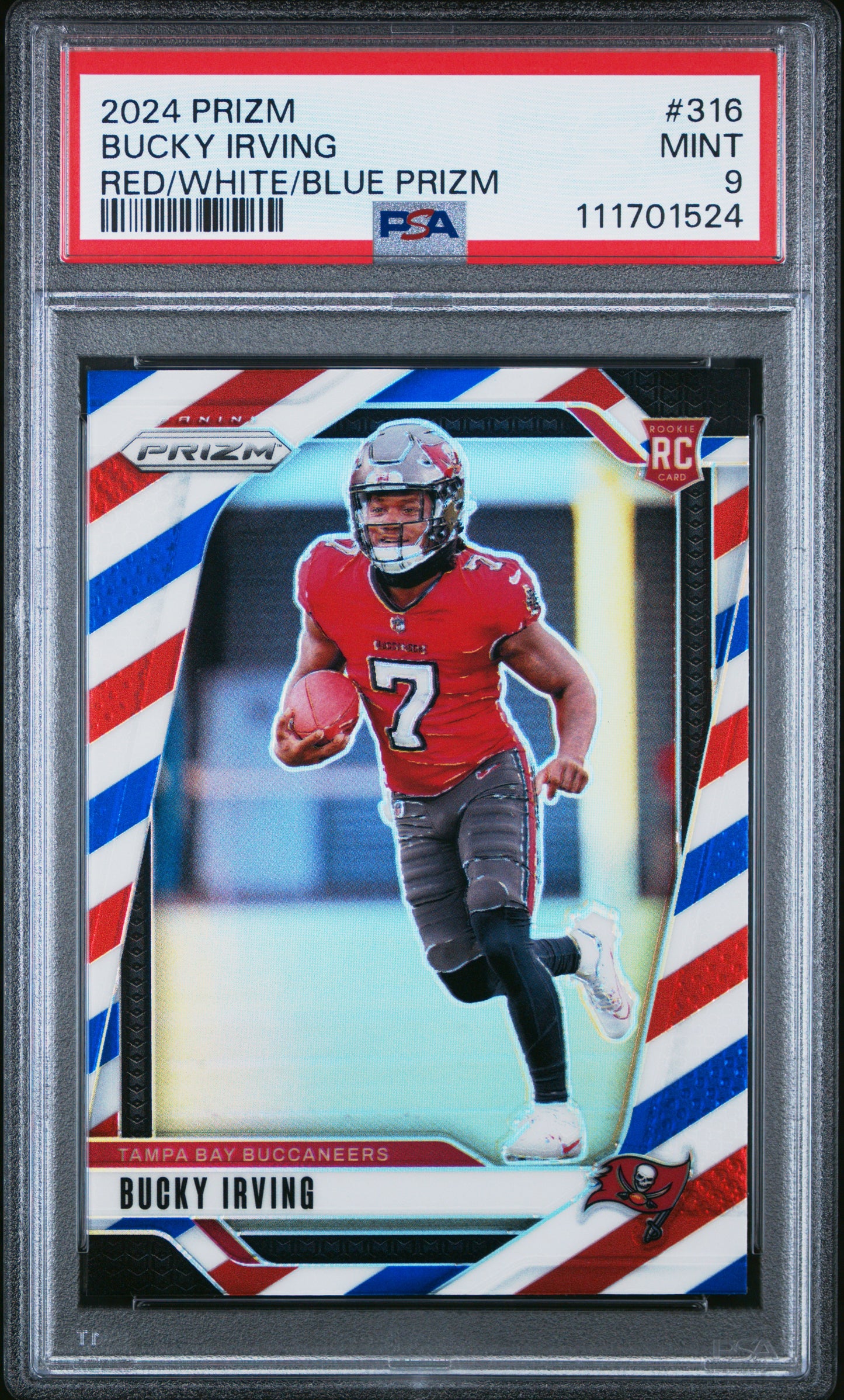 2024 Panini Prizm #316 Bucky Irving Red/White/Blue Prizm PSA 9