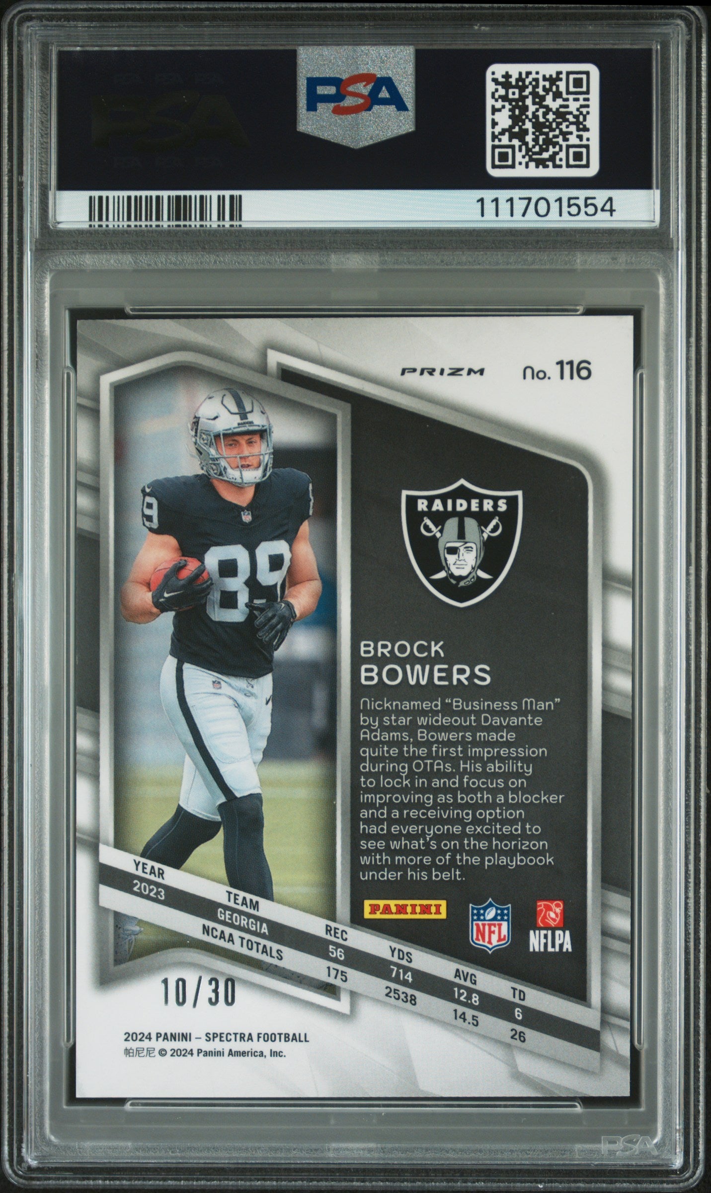 2024 Panini Spectra #116 Brock Bowers Spectris PSA 9