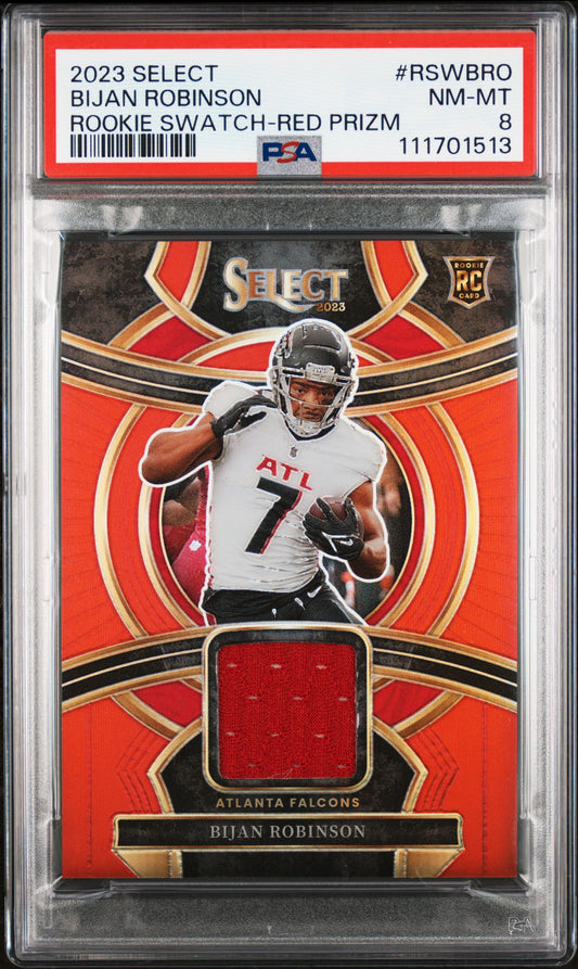 2023 Panini Select Rookie Swatches #RSWBRO Bijan Robinson-Red Prizm PSA 8