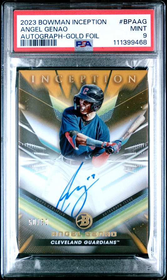 2023 Bowman Inception Autographs #BPAAG Angel Genao Autograph-Gold Foil PSA 9