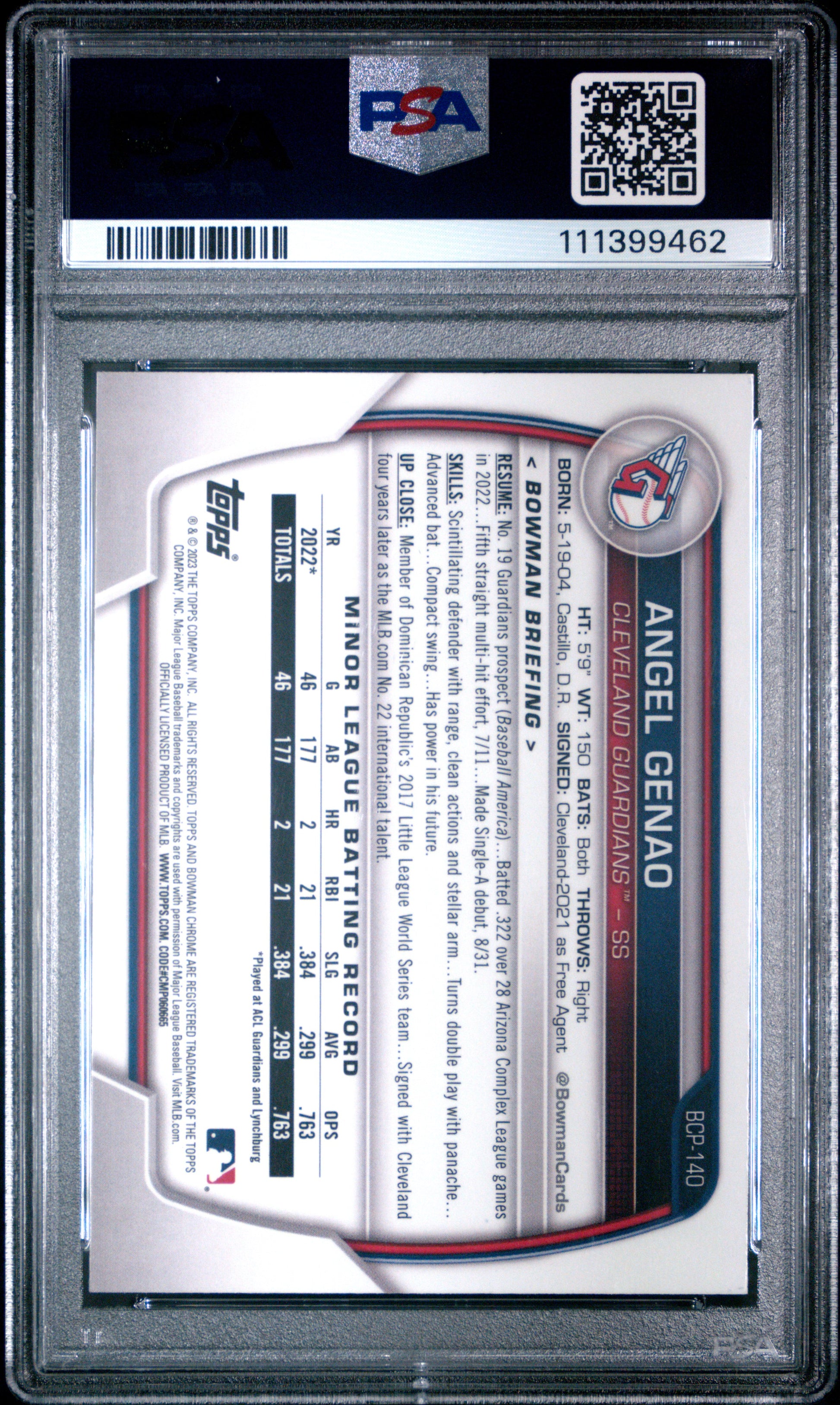 2023 Bowman Chrome Prospects #BCP140 Angel Genao Chrome Prospects PSA 10