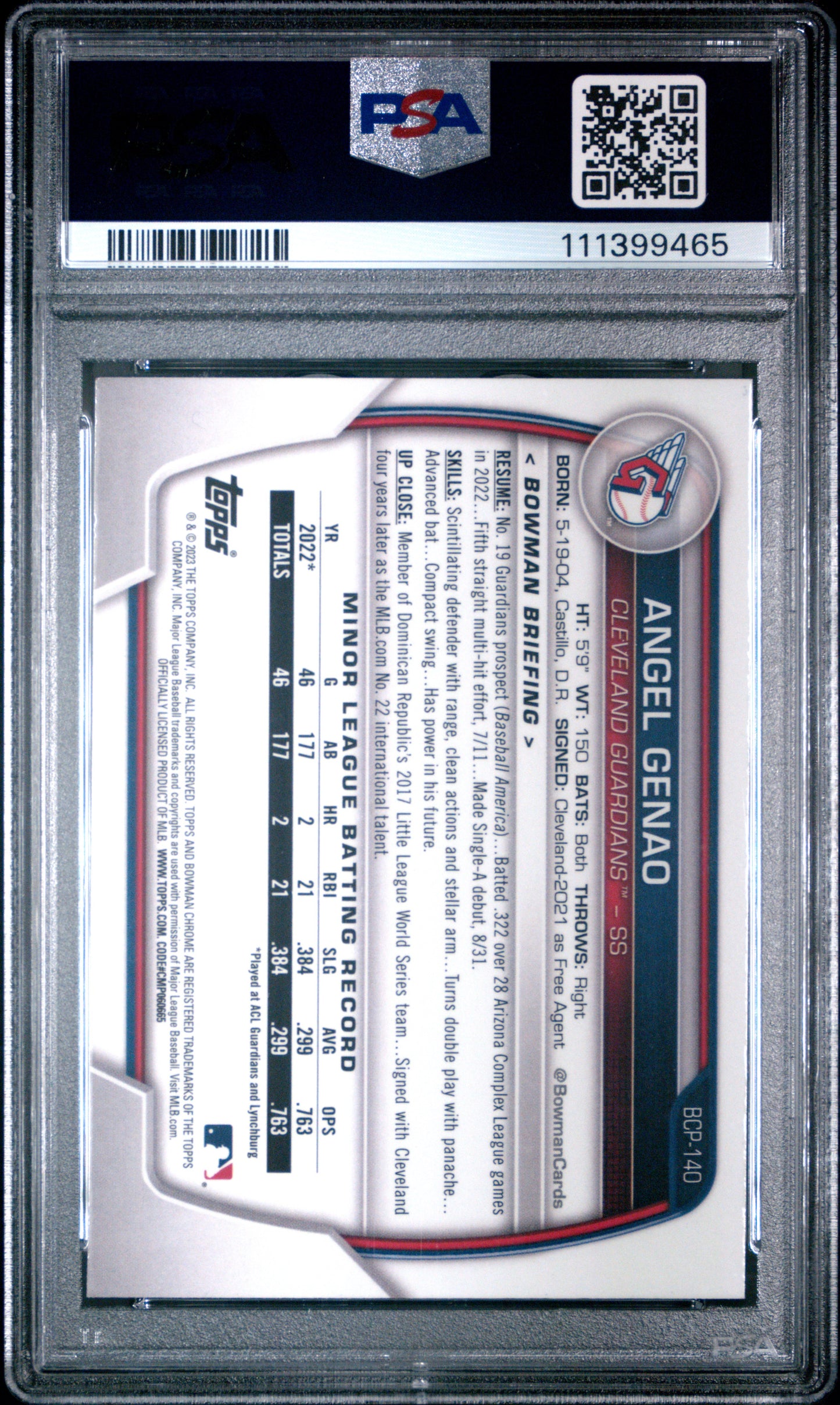 2023 Bowman Chrome Prospects #BCP140 Angel Genao Chrome Prospects PSA 10