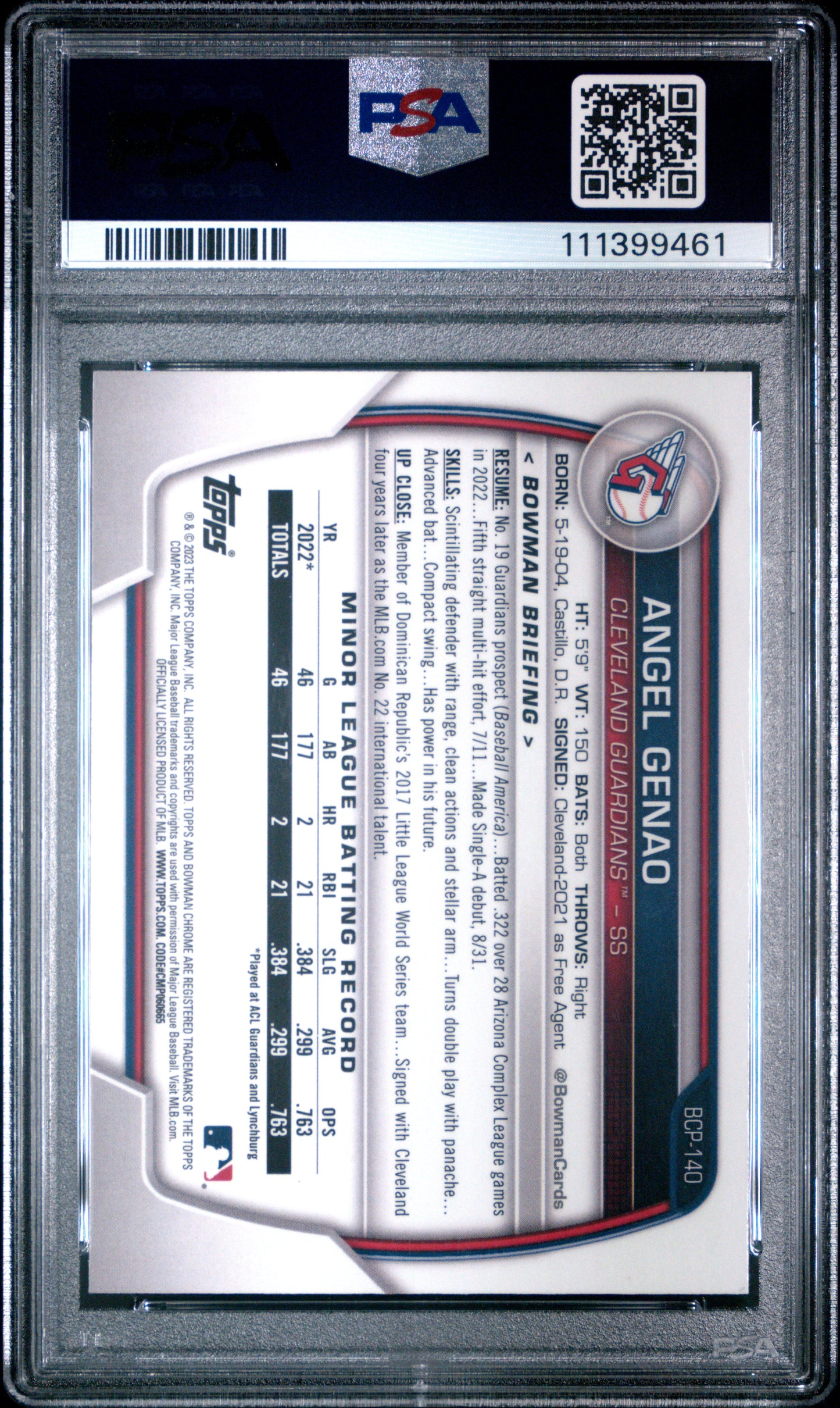 2023 Bowman Chrome Prospects #BCP140 Angel Genao Chrome Prospects PSA 10