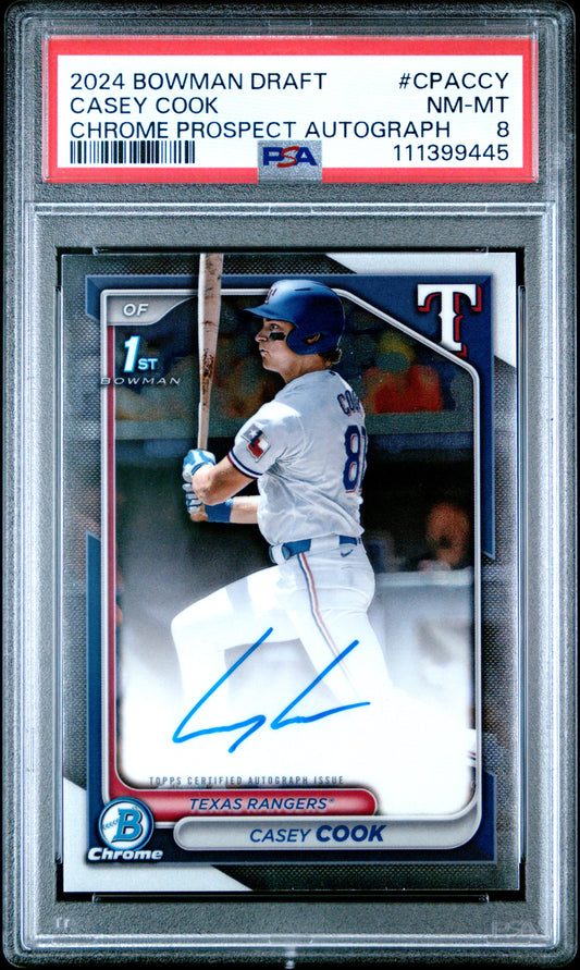 2024 Bowman Draft Chrome Prospect Autographs #CPACCY Casey Cook PSA 8