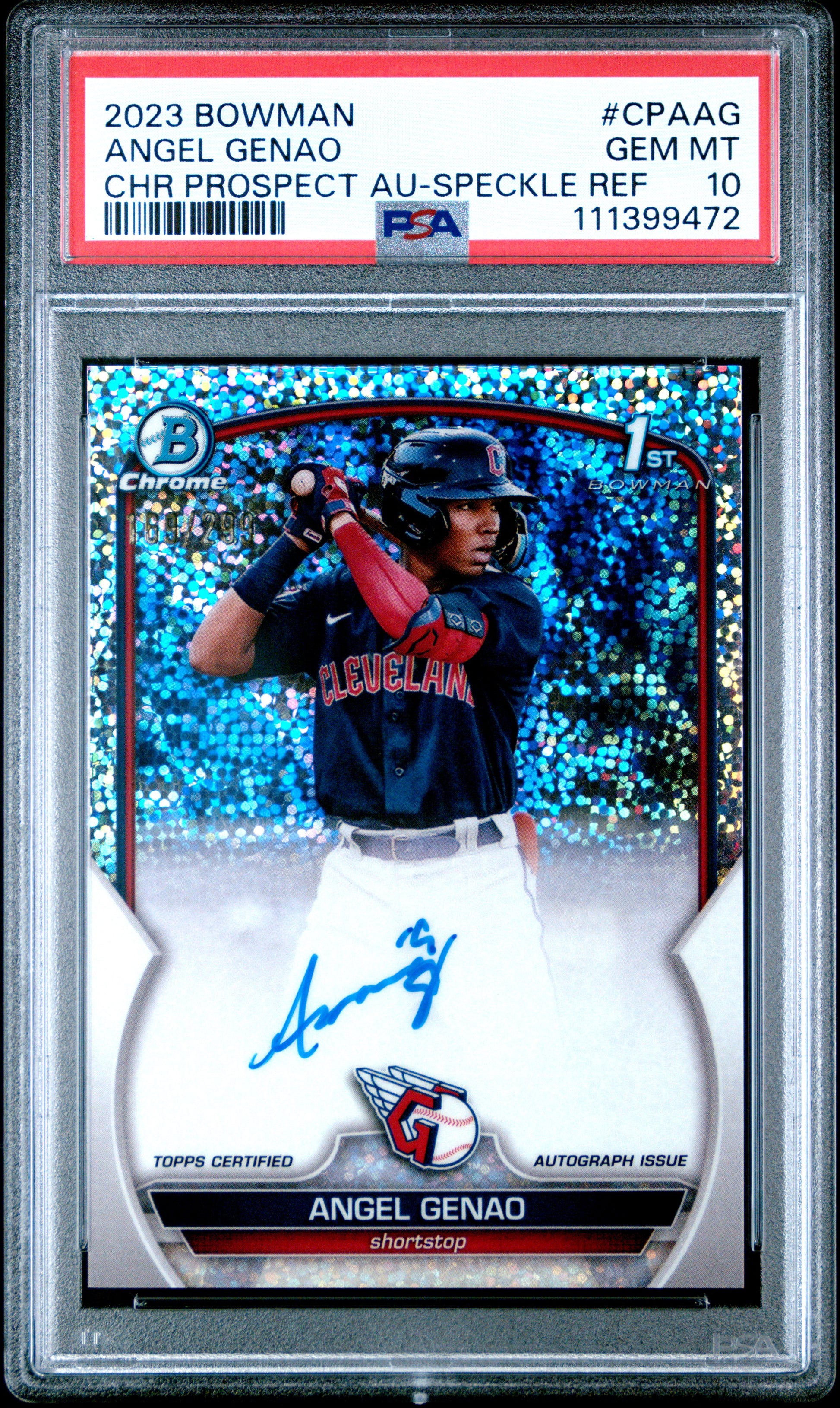 2023 Bowman Chrome Prospect Autographs #CPAAG Angel Genao Speckle Ref PSA 10