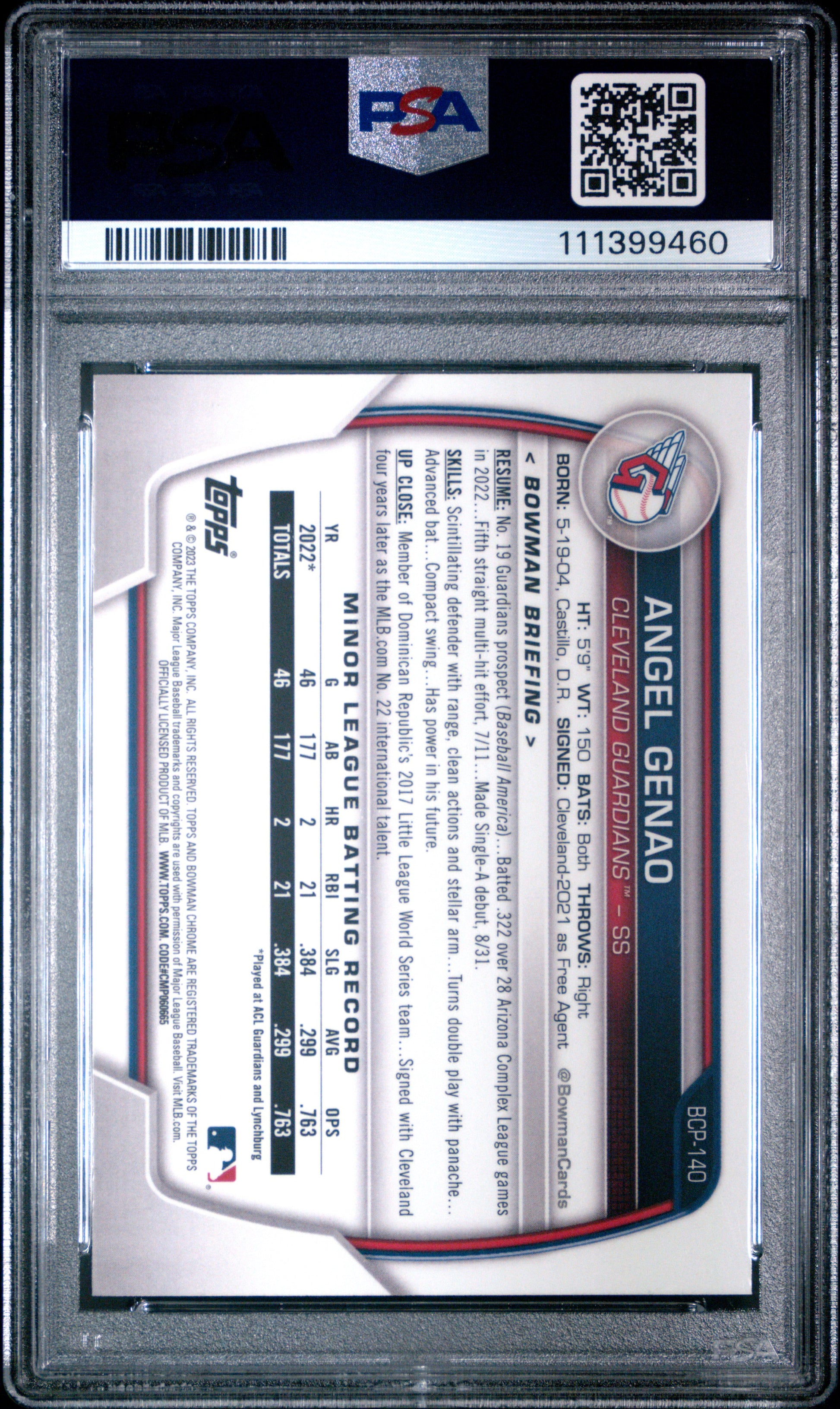 2023 Bowman Chrome Prospects #BCP140 Angel Genao Chrome Prospects PSA 10