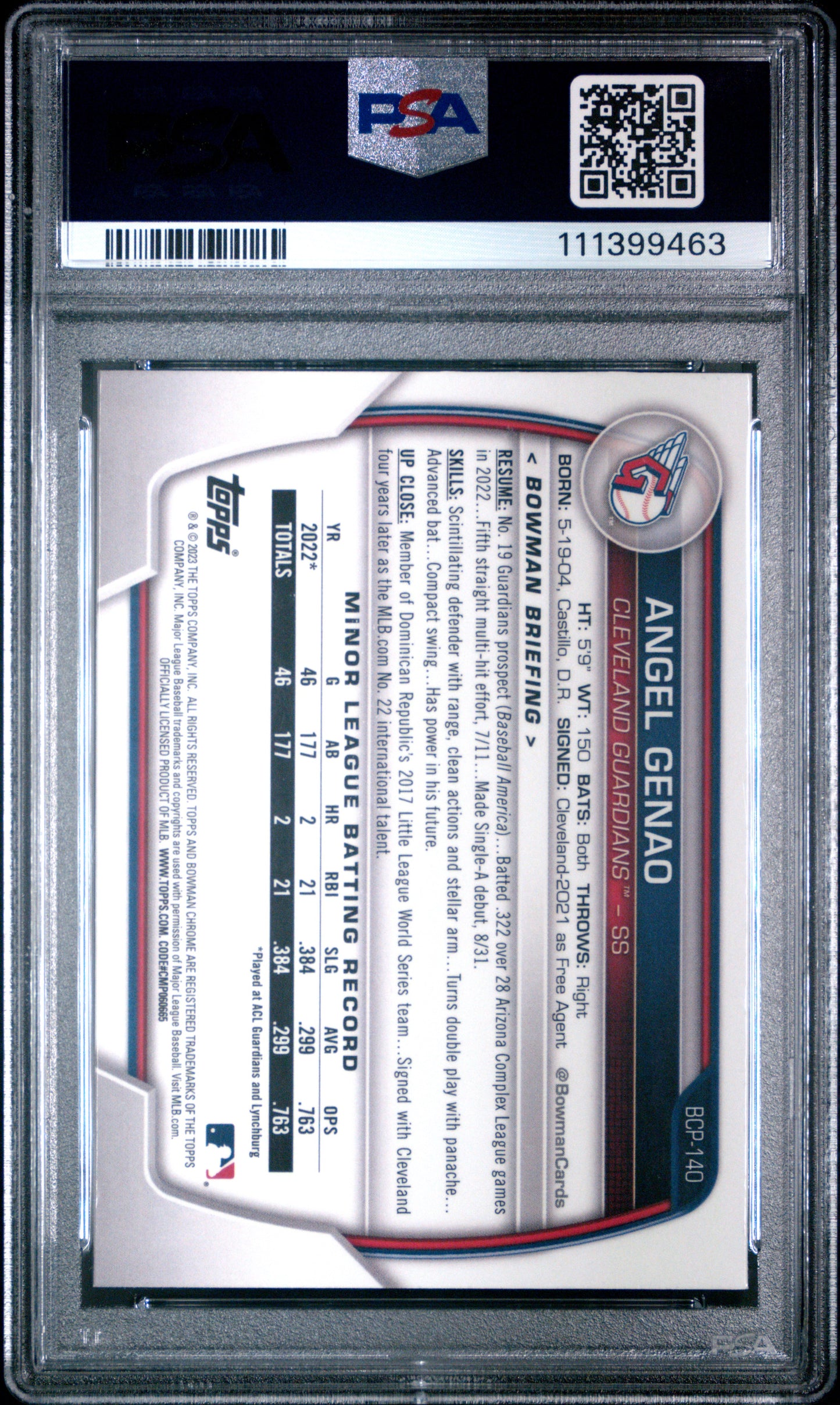 2023 Bowman Chrome Prospects #BCP140 Angel Genao Chrome Prospects PSA 6