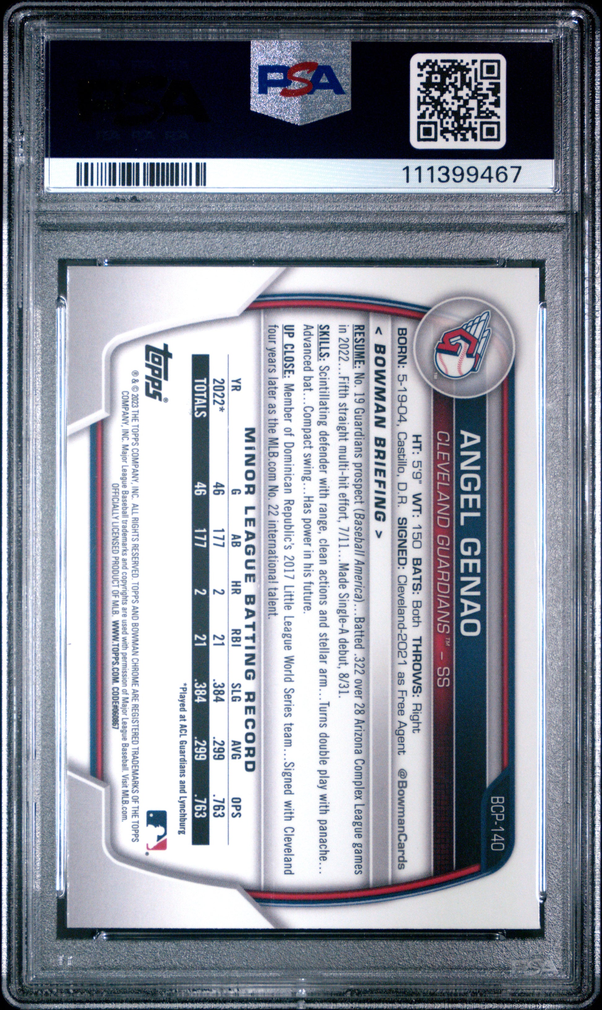 2023 Bowman Mega Box Chrome #140 Angel Genao Chrome PSA 10