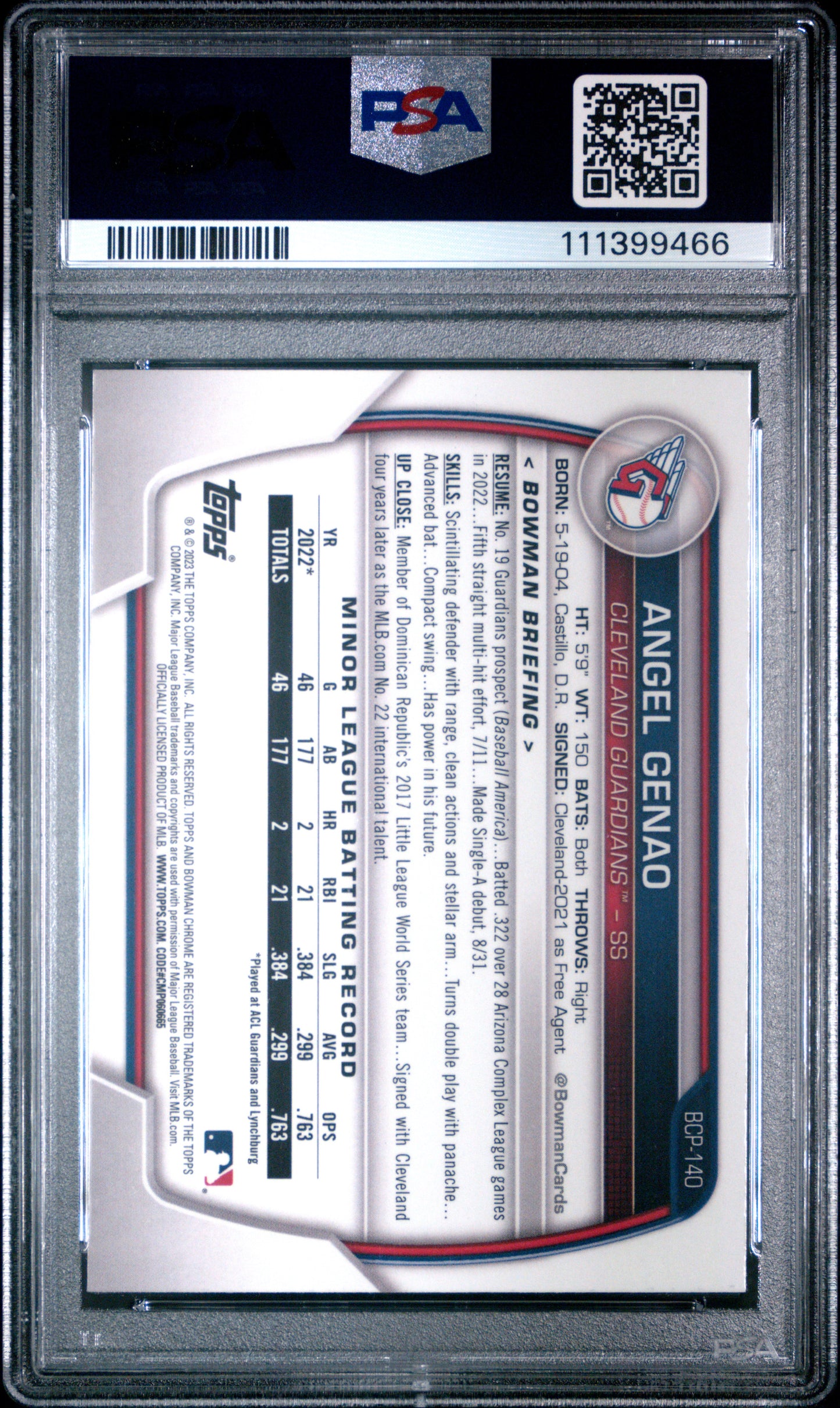 2023 Bowman Chrome Prospects #BCP140 Angel Genao Chrome Prospects PSA 10