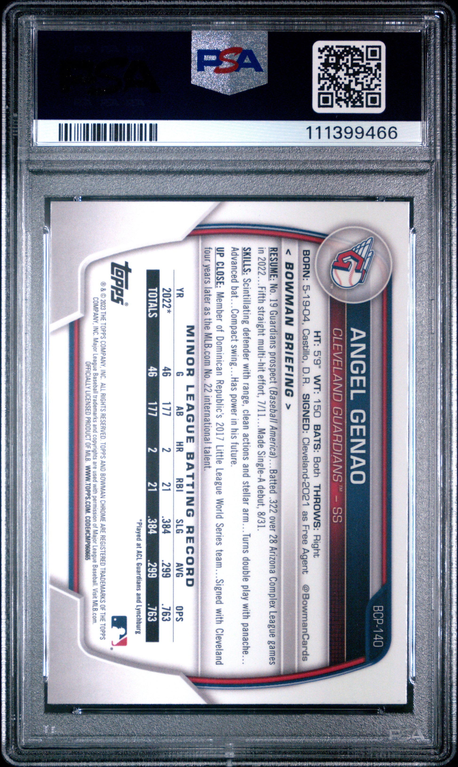 2023 Bowman Chrome Prospects #BCP140 Angel Genao Chrome Prospects PSA 10